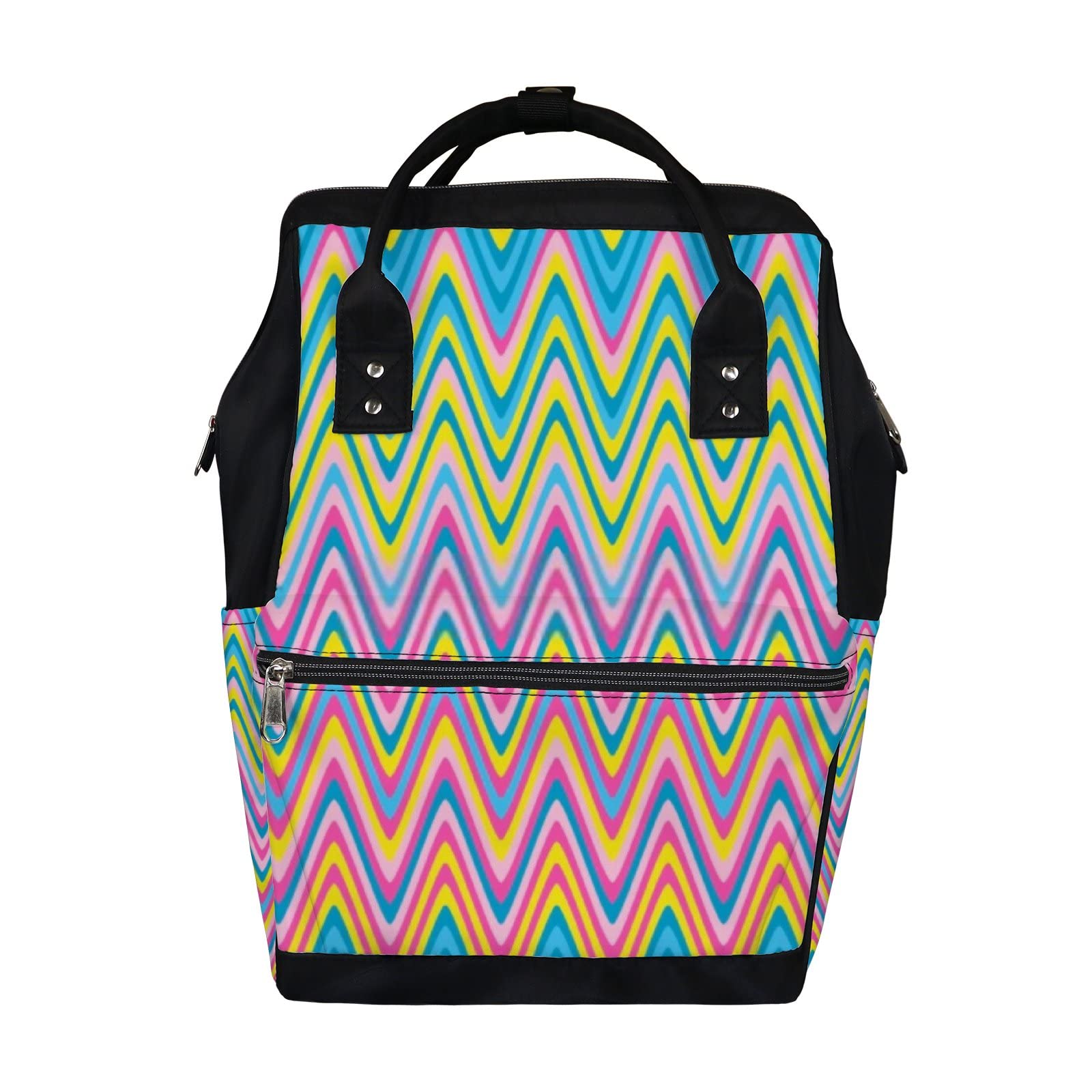 **Large Waterproof Diaper Backpack for Moms - Multifunctional Baby Nappy Bag with Wavy Stripes & Multiple Pockets - Perfect for Travel, Nursing & Daily Use**