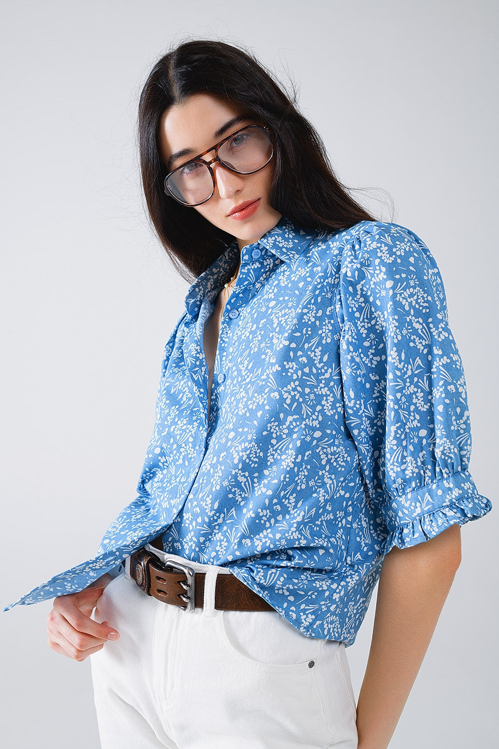 Floral Print Short Sleeve Blue Blouse for Women - Casual Summer Tops, Office Wear & Date Night Outfits