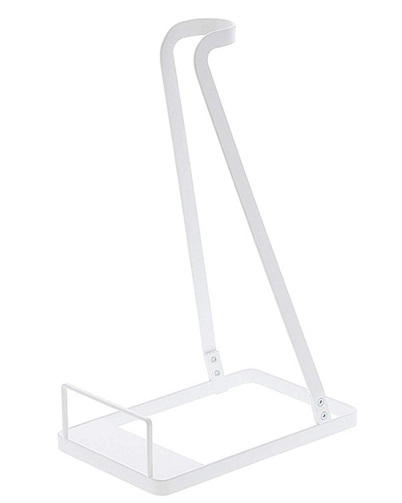 Qgg Closet Glass Mug Shelf Hanger - Metal Vacuum Cleaner Bracket Holder with Floor Stand - Storage Organizer for Brushes, Mops & Cleaning Tools (White) - Perfect for Kitchen, Bathroom & Garage Organization