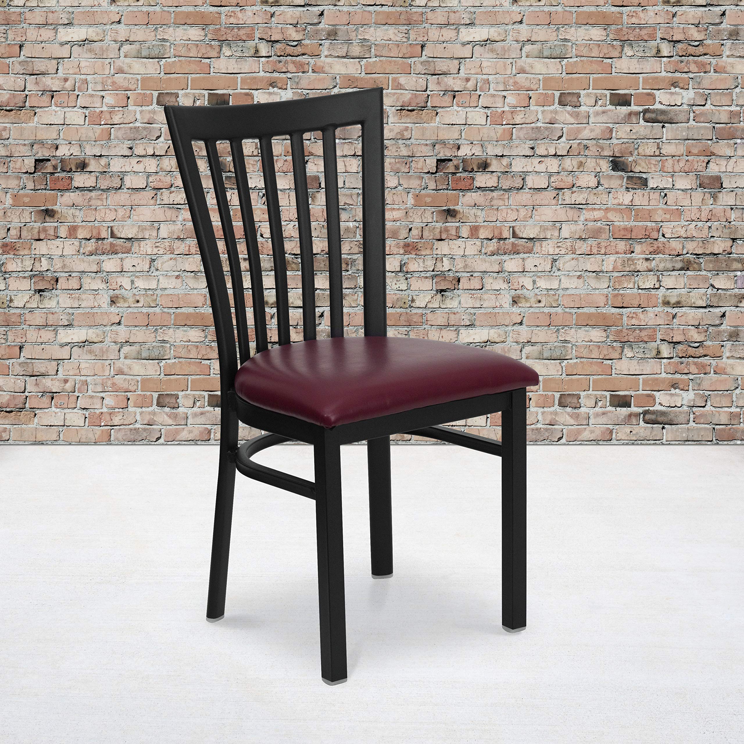 Flash Furniture 2 Pack HERCULES Series Black Metal Restaurant Chairs with Burgundy Vinyl Seats - Durable School Style Dining Chairs for Cafeterias, Restaurants & Home Kitchens