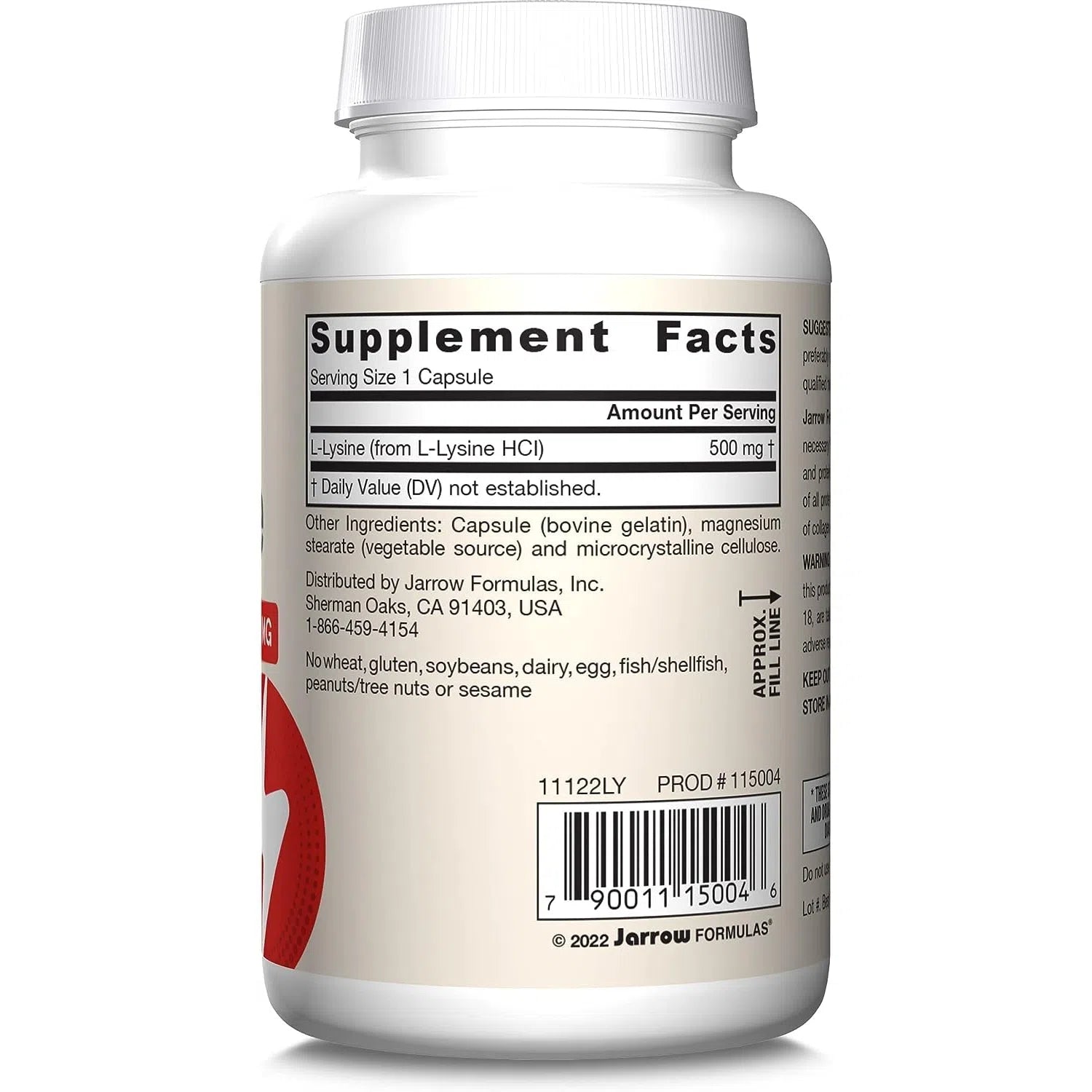 Jarrow Formulas L-Lysine 500mg Supplement - Supports Immune System & Collagen Production - Ideal for Cold Sores, Skin Health & Fitness Recovery