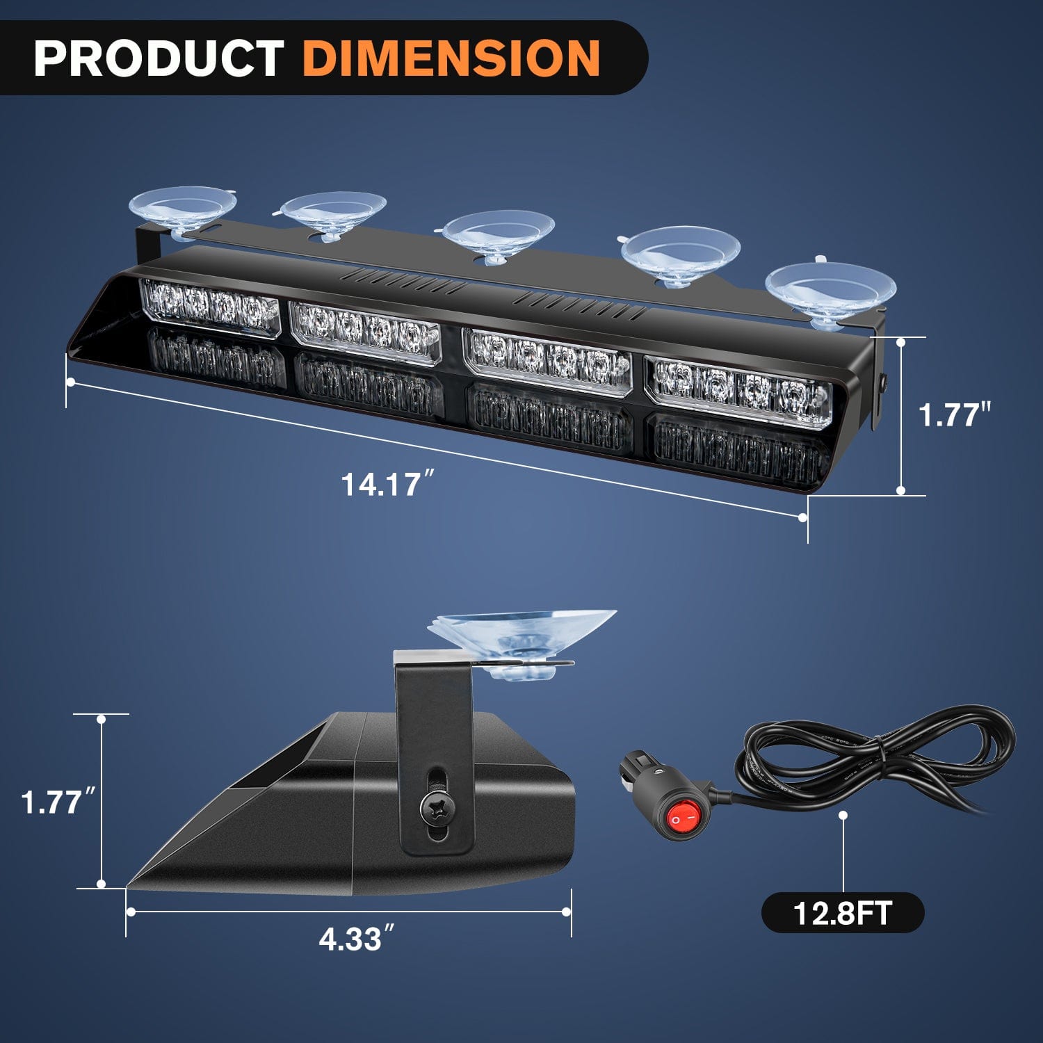32 LED Amber & Blue Emergency Strobe Lights for Vehicles - 12V Dash Warning Lights with Controller & Suction Cups - Ideal for Police, Security, Construction & Emergency Vehicles