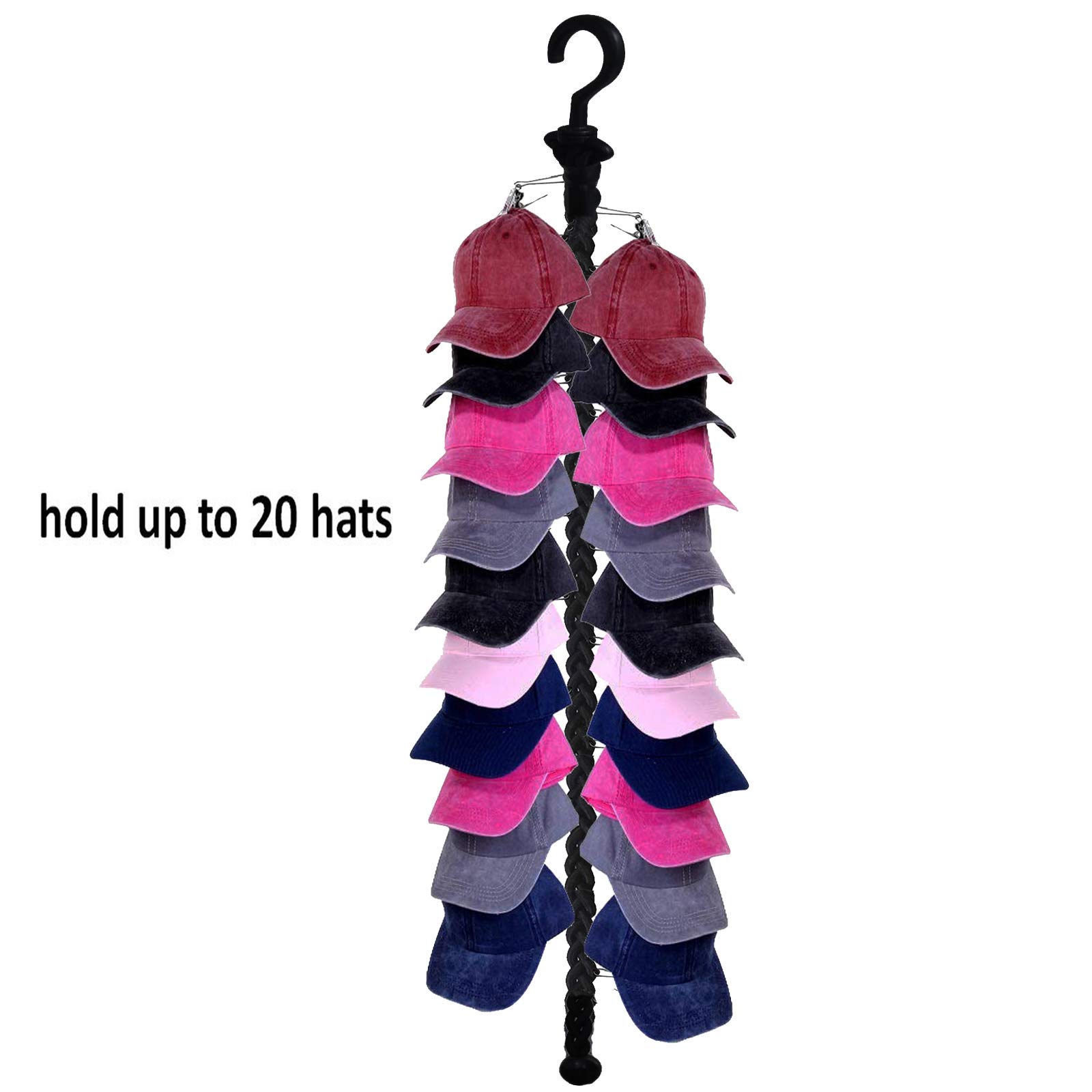 Pmsanzay Closet Hanging Cap Keeper - Space Saving Hat Rack Organizer for Closet - Holds Up to 20 Hats of Any Size - Durable Closet Hook Storage for Baseball Caps, Beanies & Accessories - Perfect for Bedroom, Dorm, Office & Entryway Organization