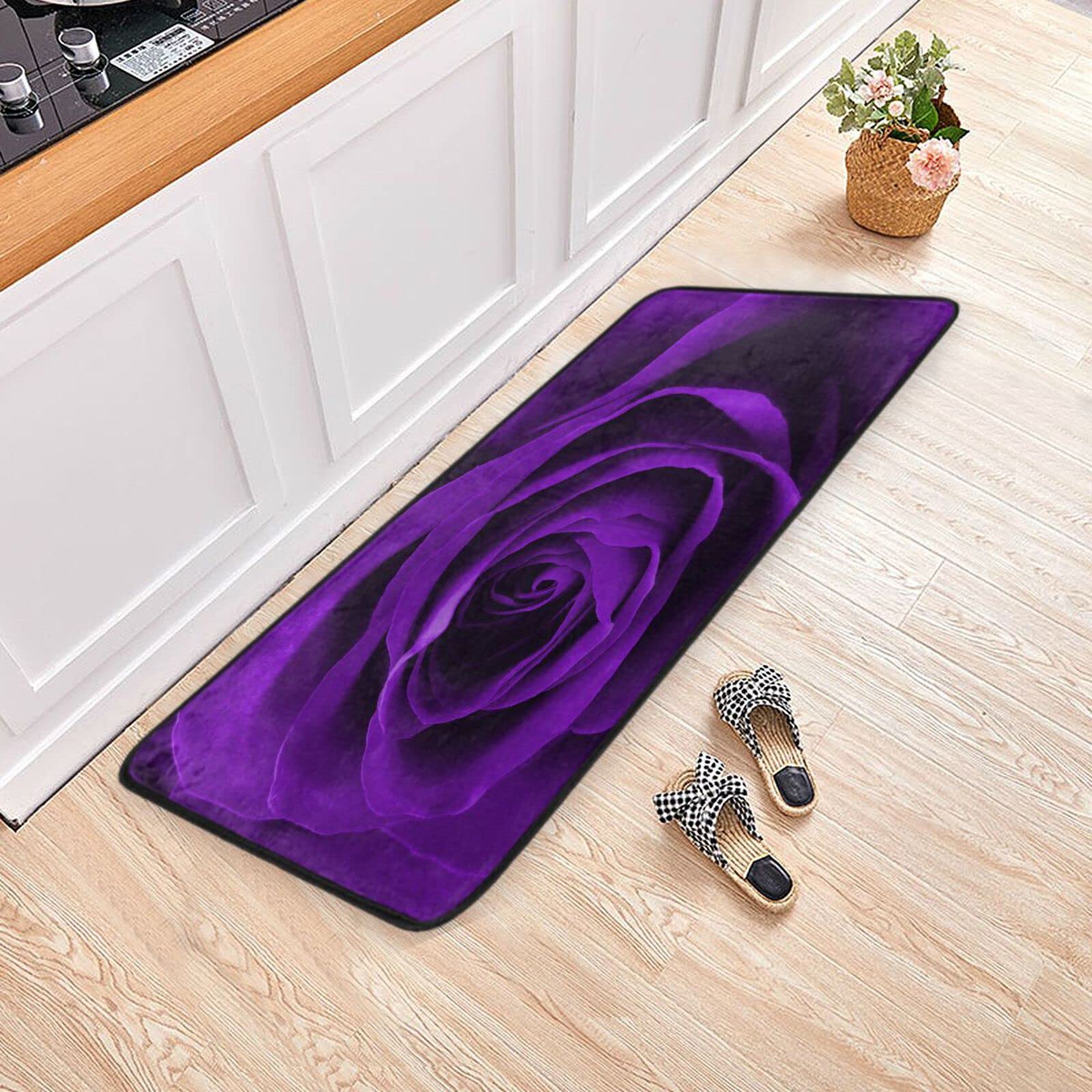 Premium Non-Slip Kitchen Floor Mat - Absorbent Purple Rose Design, 39