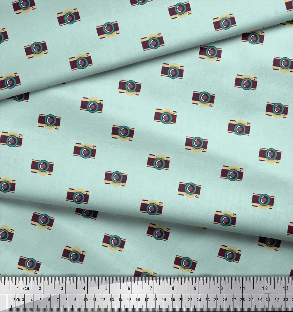 Soimoi Rayon Green Fabric by The Yard - 42 Inch Wide Camera Print Shirting Material - Travel-Themed Photography Fabric for DIY Apparel, Quilting & Home Decor Projects - Perfect for Shirts, Dresses & Crafting