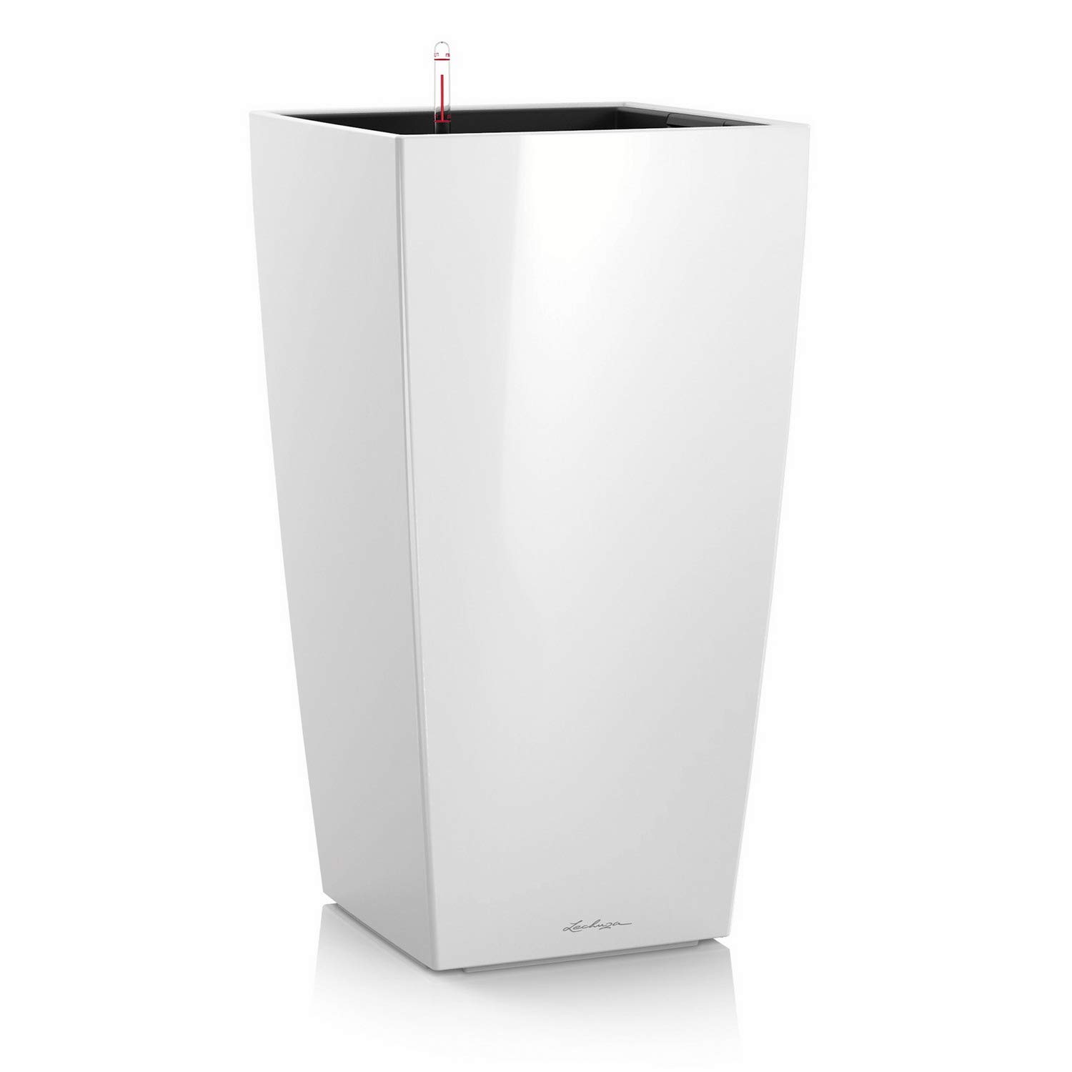 Lechuza CUBICO 40 Self-Watering Planter - 15.7 Inch White High-Gloss Plastic Indoor/Outdoor Garden Pot with Drainage Hole - Perfect for Living Room, Balcony & Office Decor