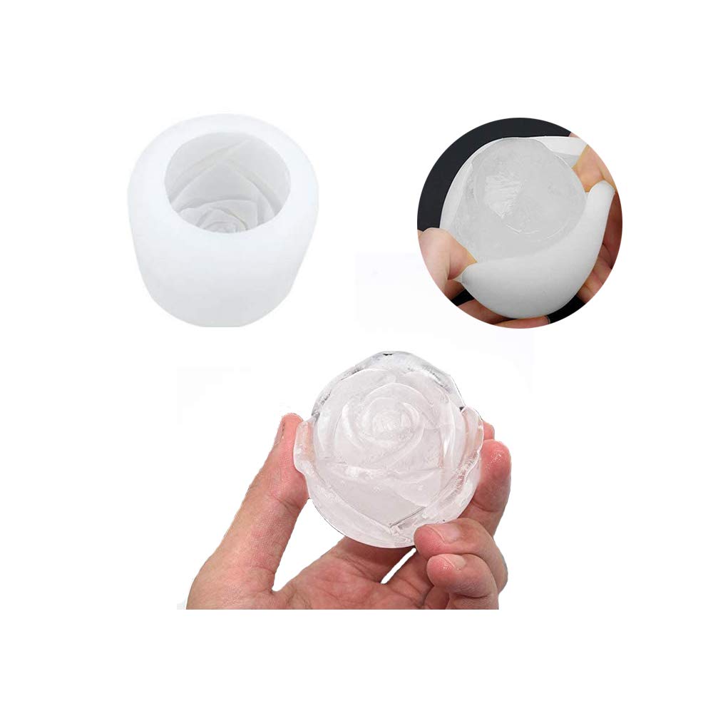 2 Pack 3D Rose Ice Cube Molds - 2 Inch Silicone Rose Shaped Ice Ball Maker for Whiskey, Cocktails, Bourbon, Chilled Drinks & Homemade Juice - Perfect for Romantic Date Nights, Parties & Home Bars