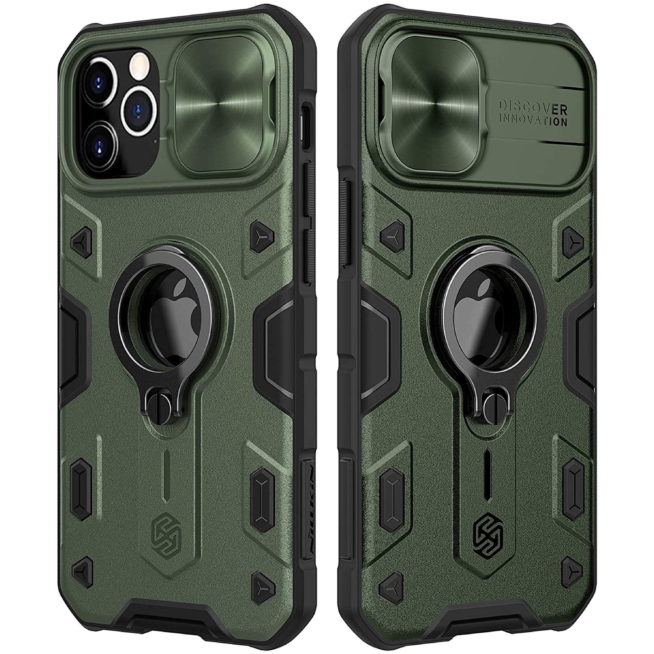 CloudValley iPhone 12 Pro Max Case with Camera Cover & Kickstand - Military Grade Armor Protection, 360° Rotating Ring Stand, Shockproof & Impact Resistant - Perfect for Outdoor Adventures, Travel & Daily Protection (Green)