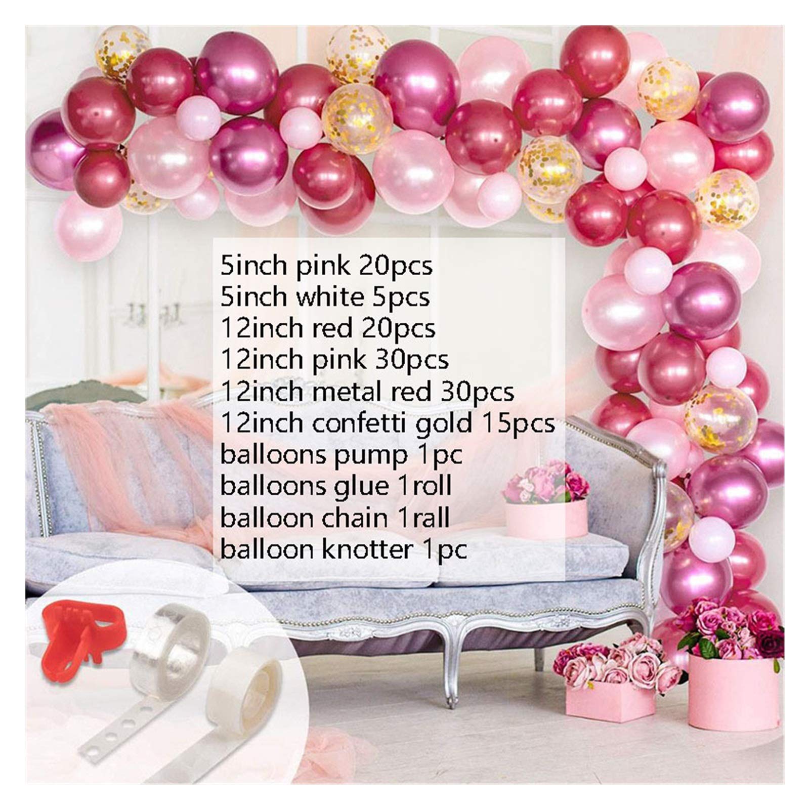LUJIAN Balloon Garland Kit - 50 Latex Metallic Balloons in Macaron Gray & Pink for Party Decorations | Birthday, Engagement, Wedding, Baby Shower, Bridal Shower Decor | Includes Balloon Chain & Arch Supplies (As Shown in Picture 1) - Perfect for Indoor/Outdoor Events, Photo Backdrops & Festive Celebrations
