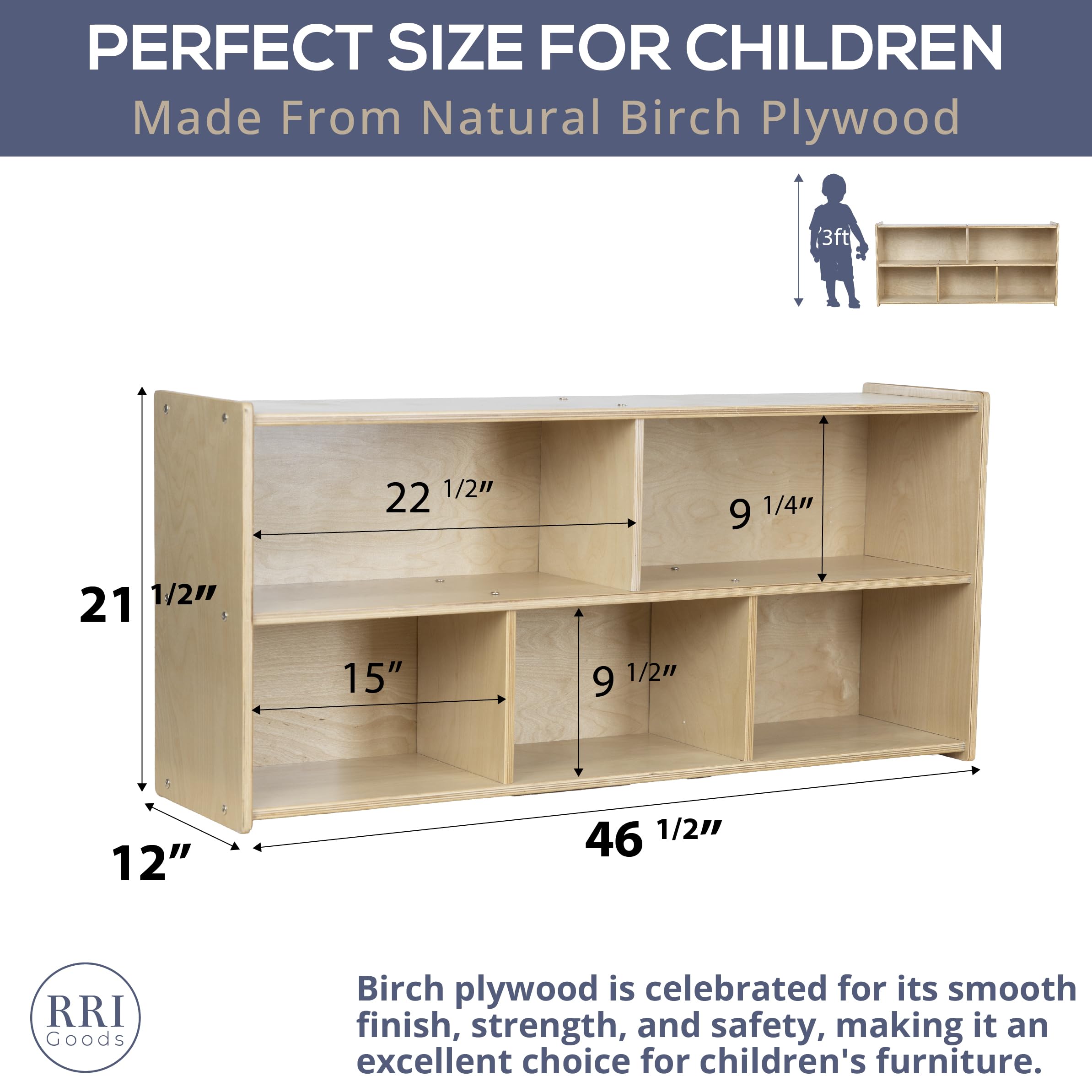Montessori Classroom Storage Shelves - 5-Cubby Organizer Unit, Natural Birch Plywood Toy Shelf for Preschool, Playroom & Homeschool (22