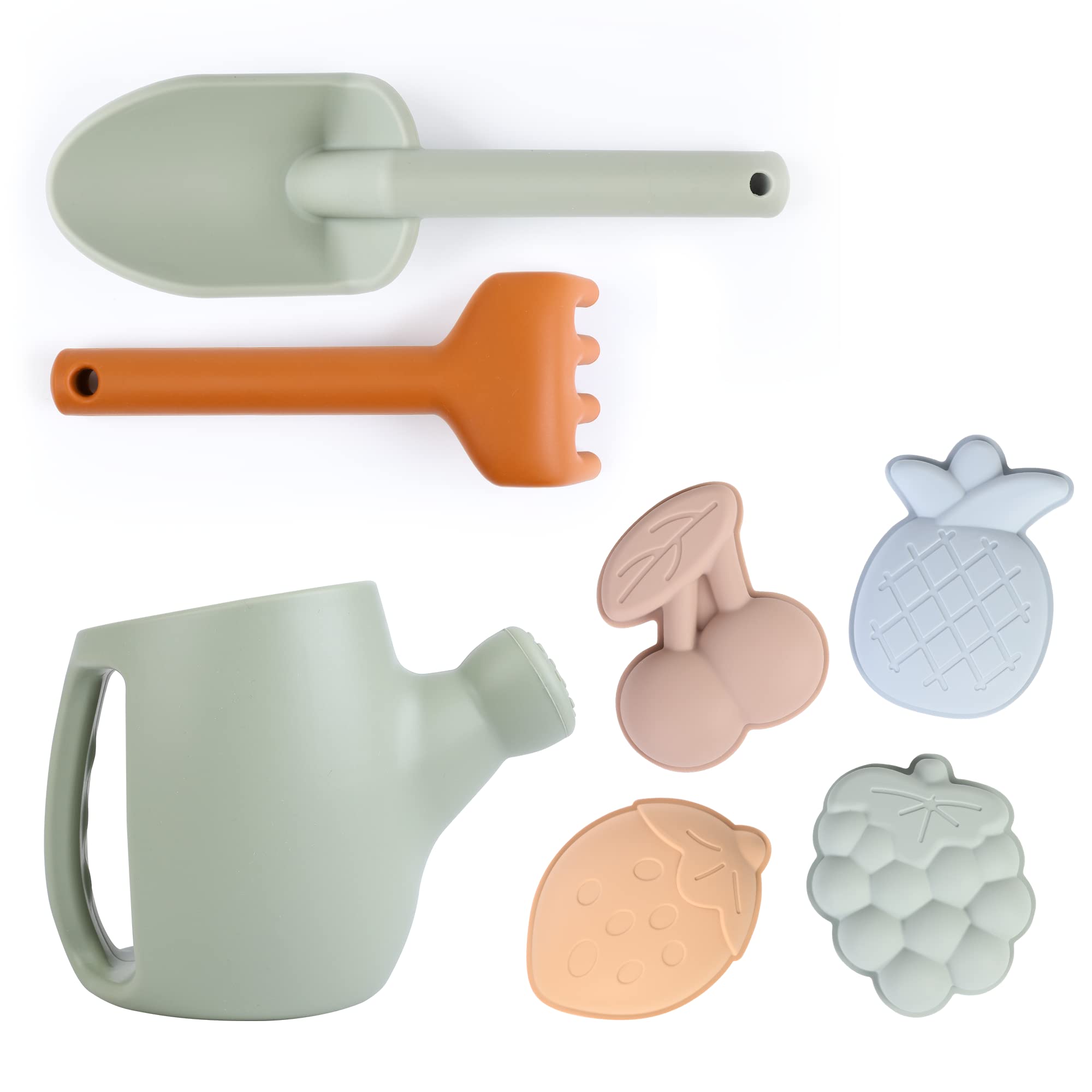BLUE GINKGO Toddler Gardening Tools Set - Kids Shovel, Rake, Watering Can & Sand Molds | Durable Silicone Beach & Garden Toys for Toddlers 1-3 Years | Outdoor Learning & Sensory Play for Boys & Girls (Green) - Perfect for Sandbox, Backyard & Beach Activities