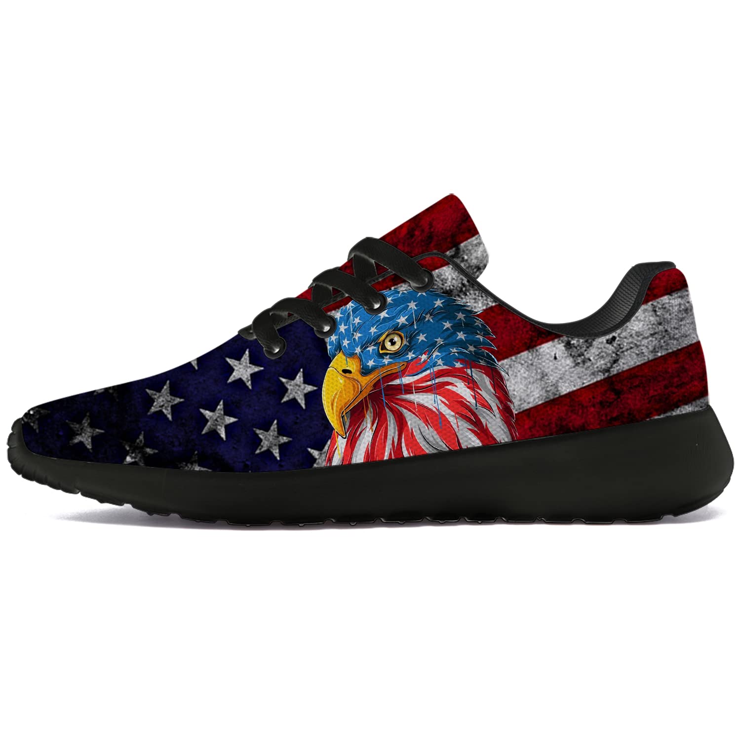 **American Flag Patriotic Sneakers for Men & Women - USA Flag Eagle Printed Running Walking Tennis Shoes - Comfortable Athletic Shoes for Outdoor Sports & Casual Wear - Size 10.5 Men/12 Women Black**