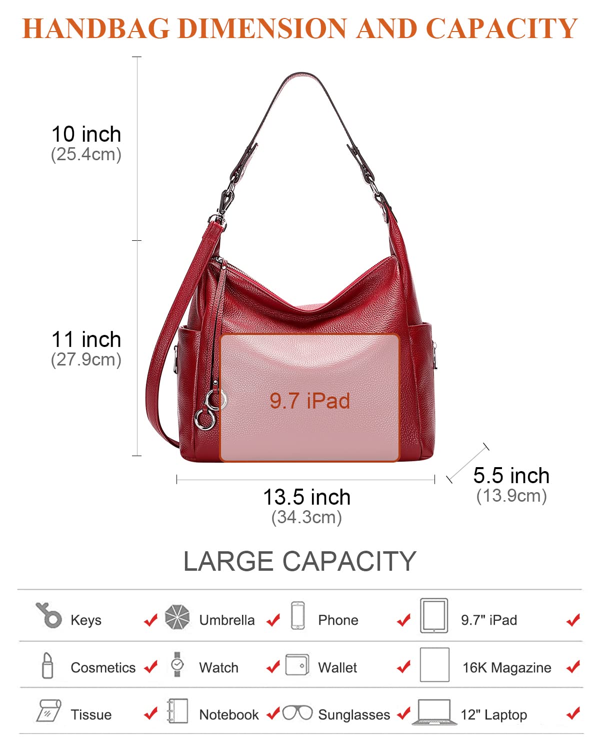 Genuine Leather Hobo Handbag for Women - Crossbody Shoulder Purse for Daily Use
