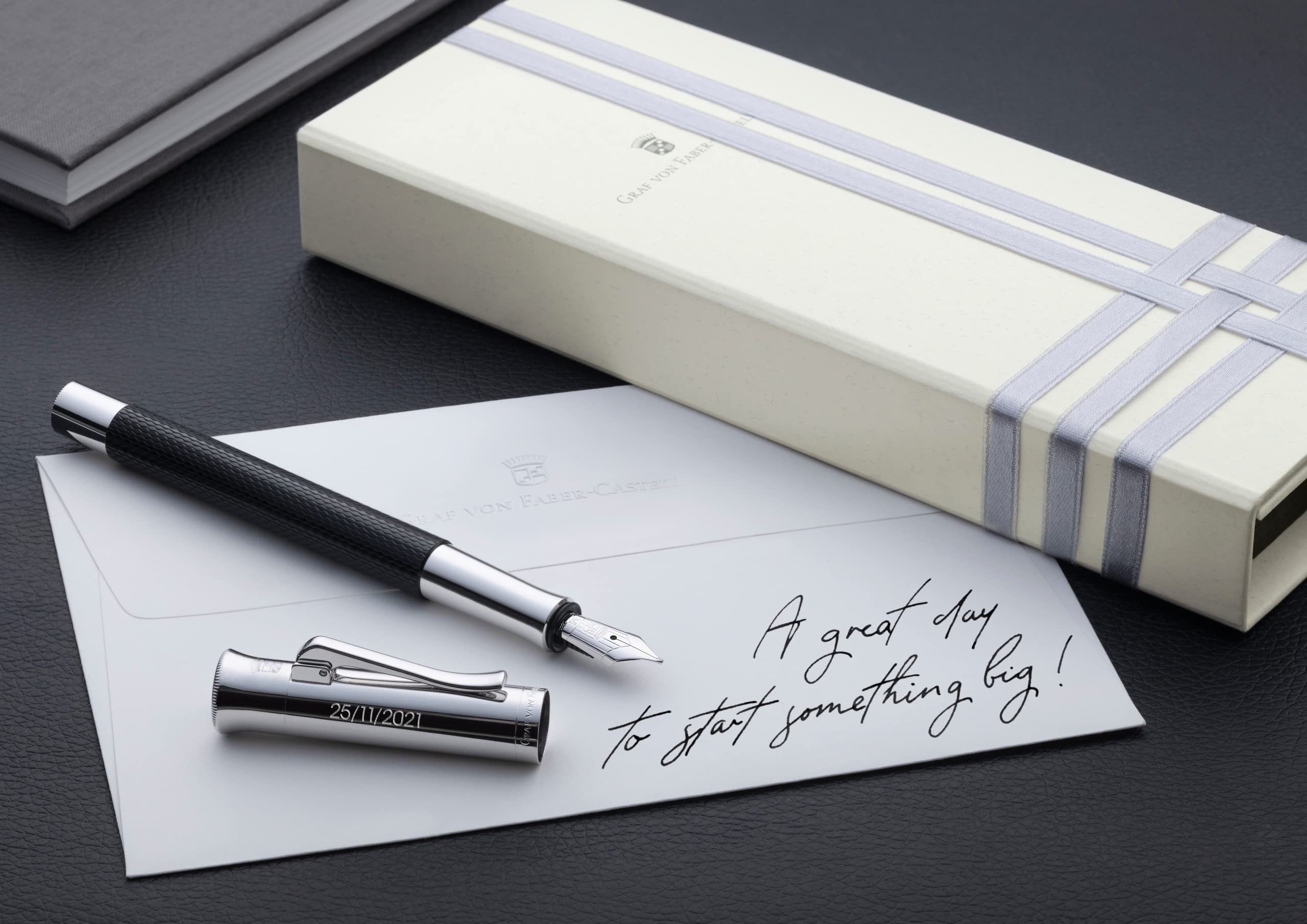 Graf von Faber-Castell Medium Guilloche Fountain Pen - Black Luxury Writing Instrument for Professionals & Collectors - Perfect for Signatures, Calligraphy & Office Use