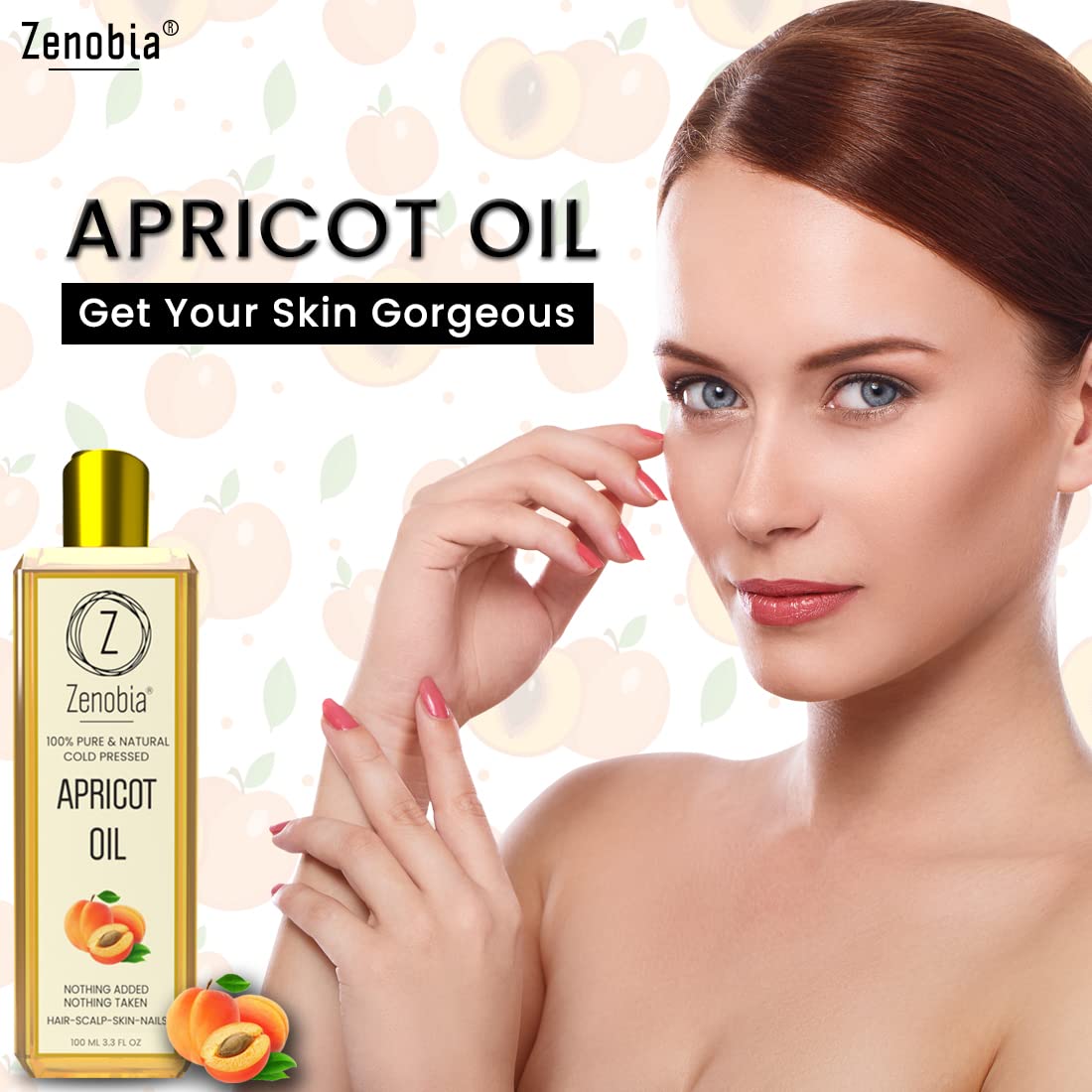 Zenobia Premium 100% Pure Cold Pressed Apricot Oil - Organic Hair Growth Treatment for Damaged Hair, Natural Skin & Body Moisturizer, Nail Care & Scalp Treatment, Non-GMO, 3.4 fl oz (100ml) - Perfect for Daily Hair Care, Skin Hydration & Nail Strengthening Routine