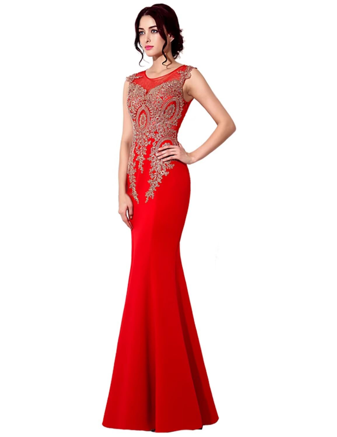 Elegant Satin Women's Evening Gowns - Sleeveless Crew Neck Formal Dress with Applique Details for Wedding, Prom & Special Occasions | Sexy Ball Gown Long Dress for Parties & Black Tie Events