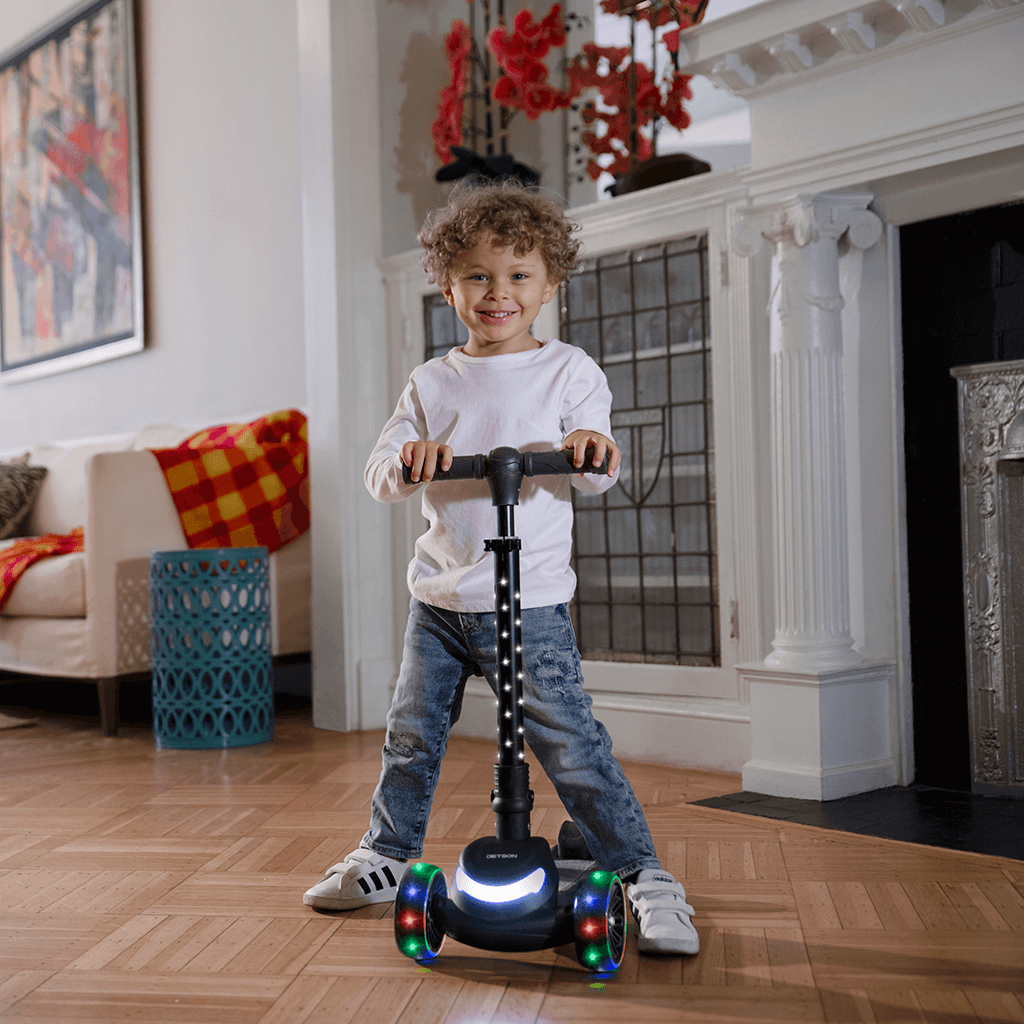 Jupiter Mini 3 Wheel LED Light Up Scooter for Kids - Lightweight Foldable Kick Scooter with Adjustable Handlebar - Perfect for Commuting, Park Rides & Neighborhood Fun