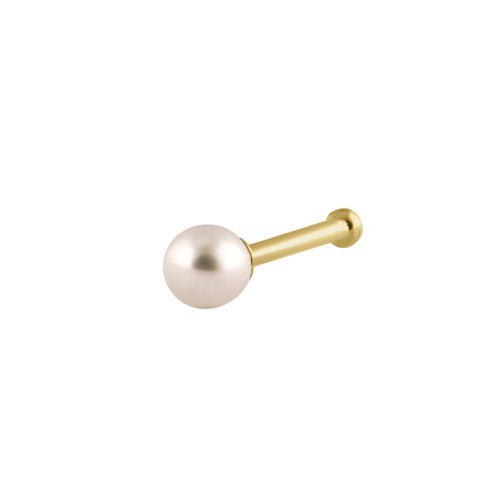 14K Solid Gold 3.0mm Pearl Nose Stud - Hypoallergenic Nose Ring for Sensitive Skin, Perfect for Everyday Wear & Special Occasions