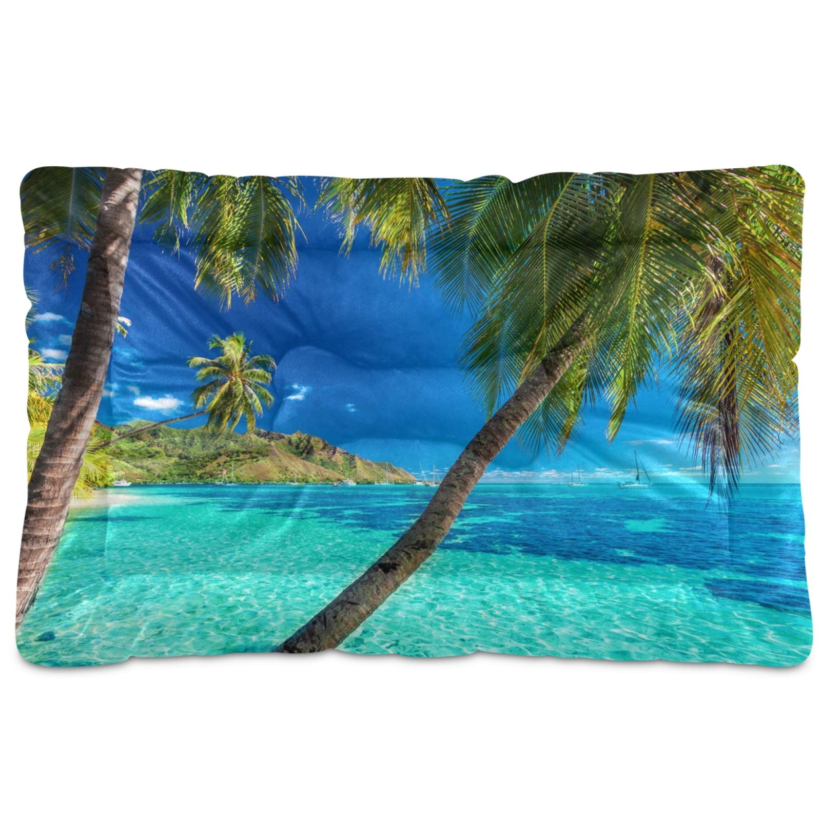 Tropical Beach Palm Trees Pet Bed - Ultra Soft Rectangle Dog & Cat Bed for Small to Medium Pets, Calming Comfort (24x18 Inches) - Perfect for Home, Office, or Travel Use