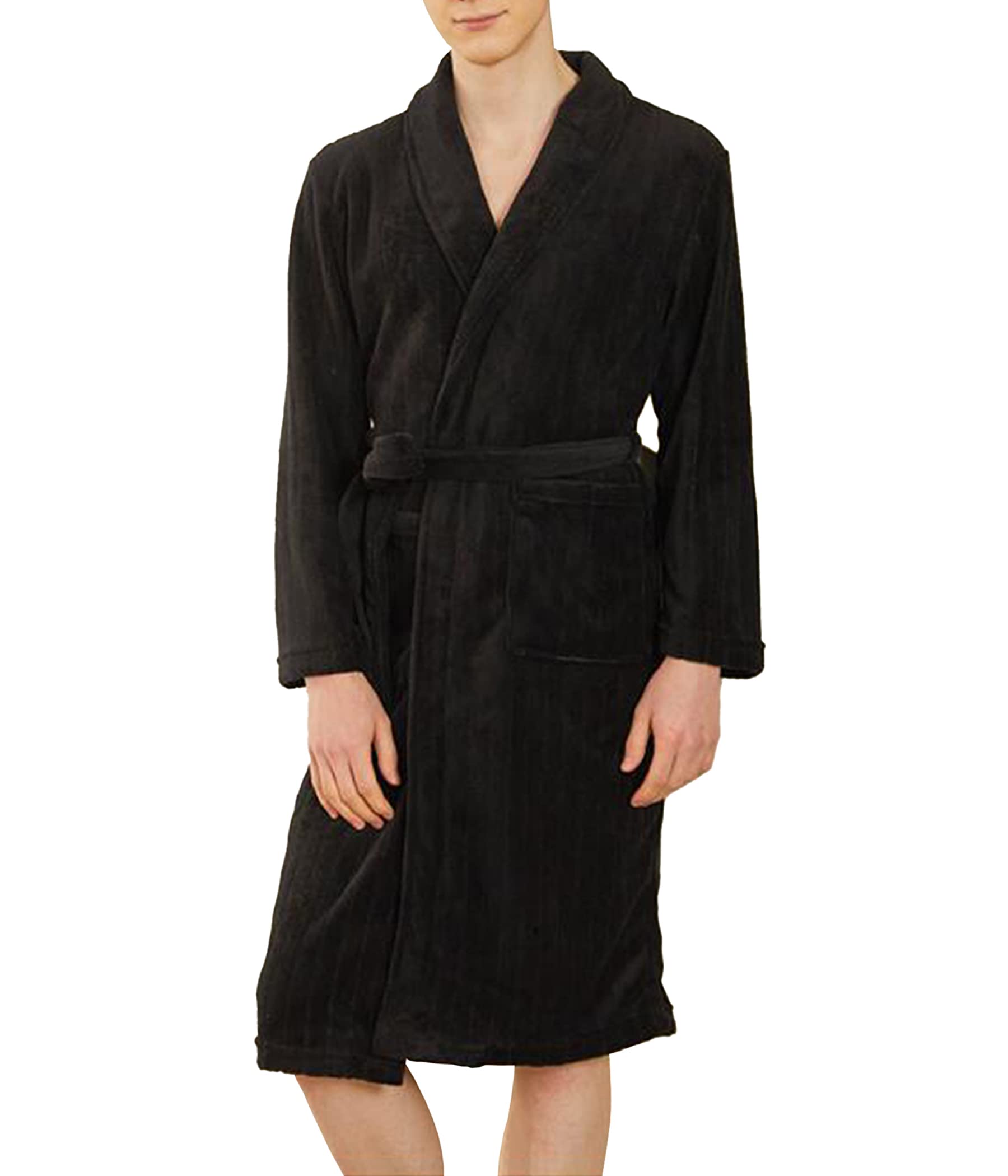 Men's Flannel Long Sleeve Plush Bathrobe - Soft V-Neck Kimono Style Shawl Robe for Men | Warm Home Loungewear & Spa Relaxation