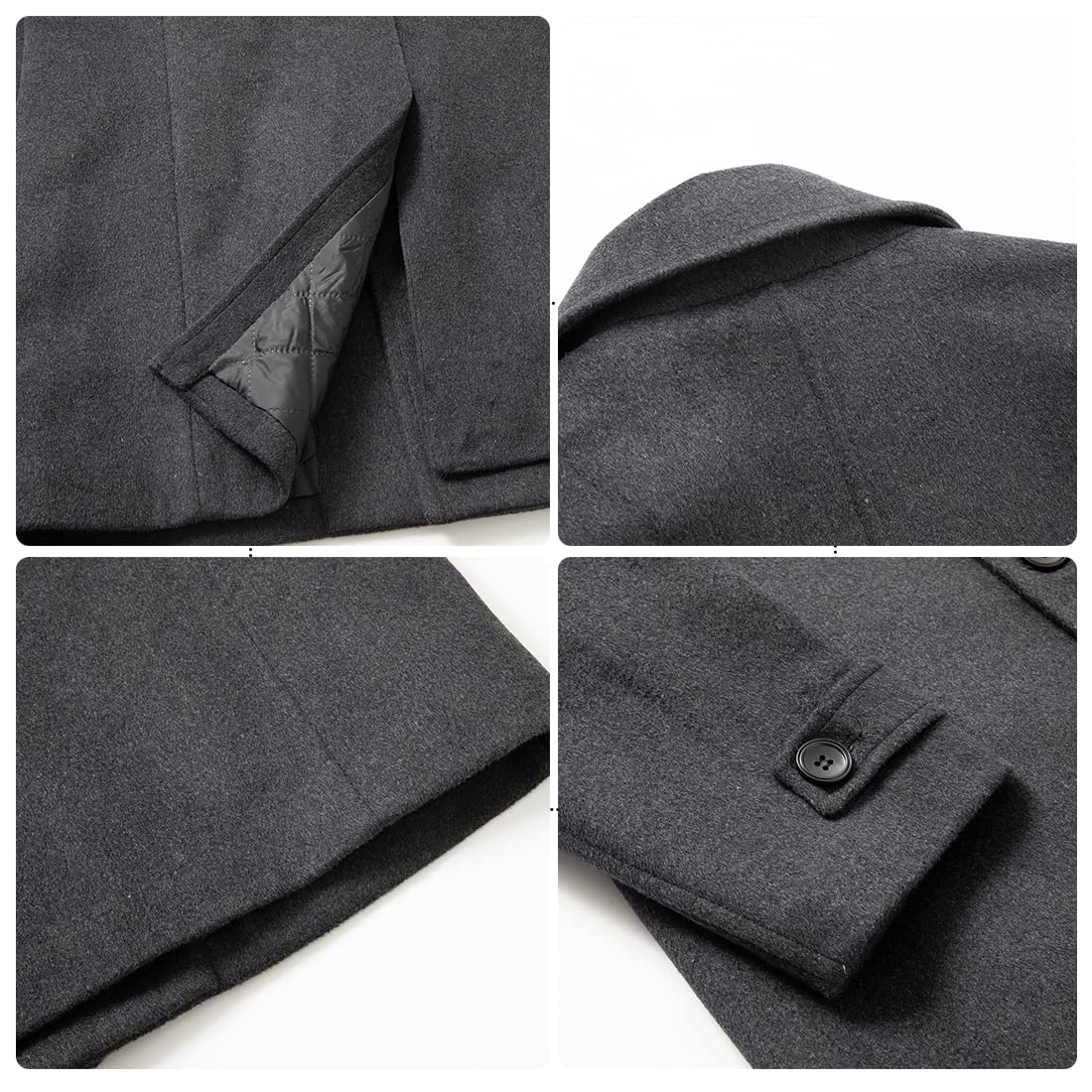 PRIJOUHE Men's Wool Blend Double Breasted Pea Coat Trench Coat - Business Casual Overcoat for Office, Winter & Formal Occasions