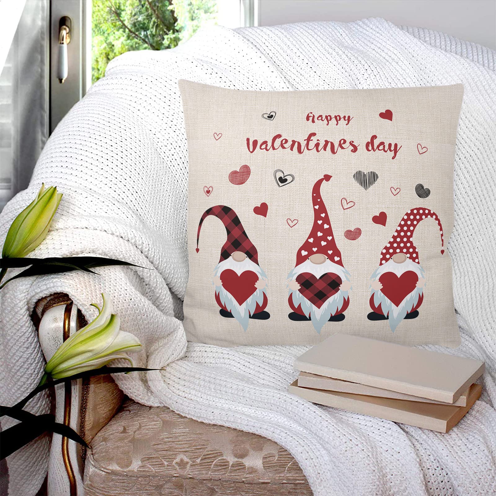 18x18 Inch Love Throw Pillow Covers - Valentine's Day Heart Gnome Design Decorative Cushion for Sofa, Couch & Chair - Cozy Home Decor for Living Room, Bedroom & Dorm