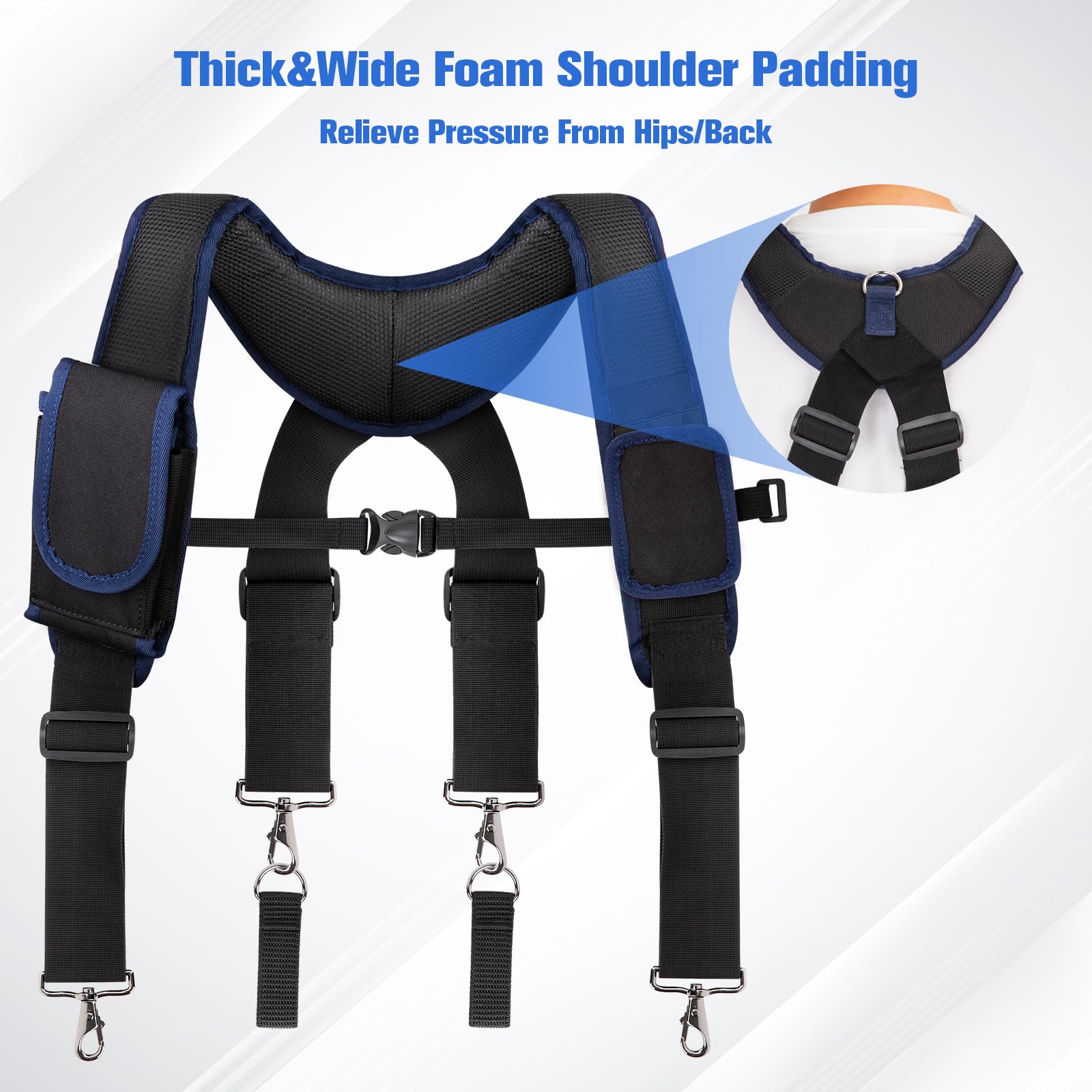 Adjustable Padded Tool Belt Suspenders for Men - Heavy Duty Carpenter Work Belt with Magnetic Wristband & Multi-Pocket Design for Construction Workers (Black) | Perfect for DIY Projects, Home Renovation & Professional Job Sites