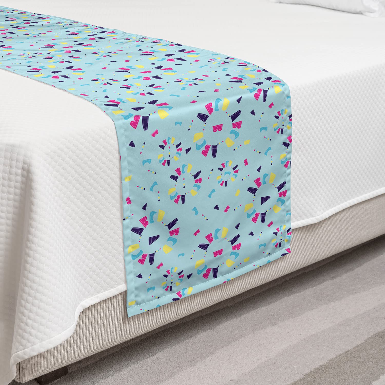 Ambesonne Alphabet Bed Runner Set with Polka Dot Circles - Whimsical Decorative Bed Scarf & 2 Pillow Shams for Queen Beds in Aqua Indigo | Perfect for Hotels, Homes & Nursery Decor