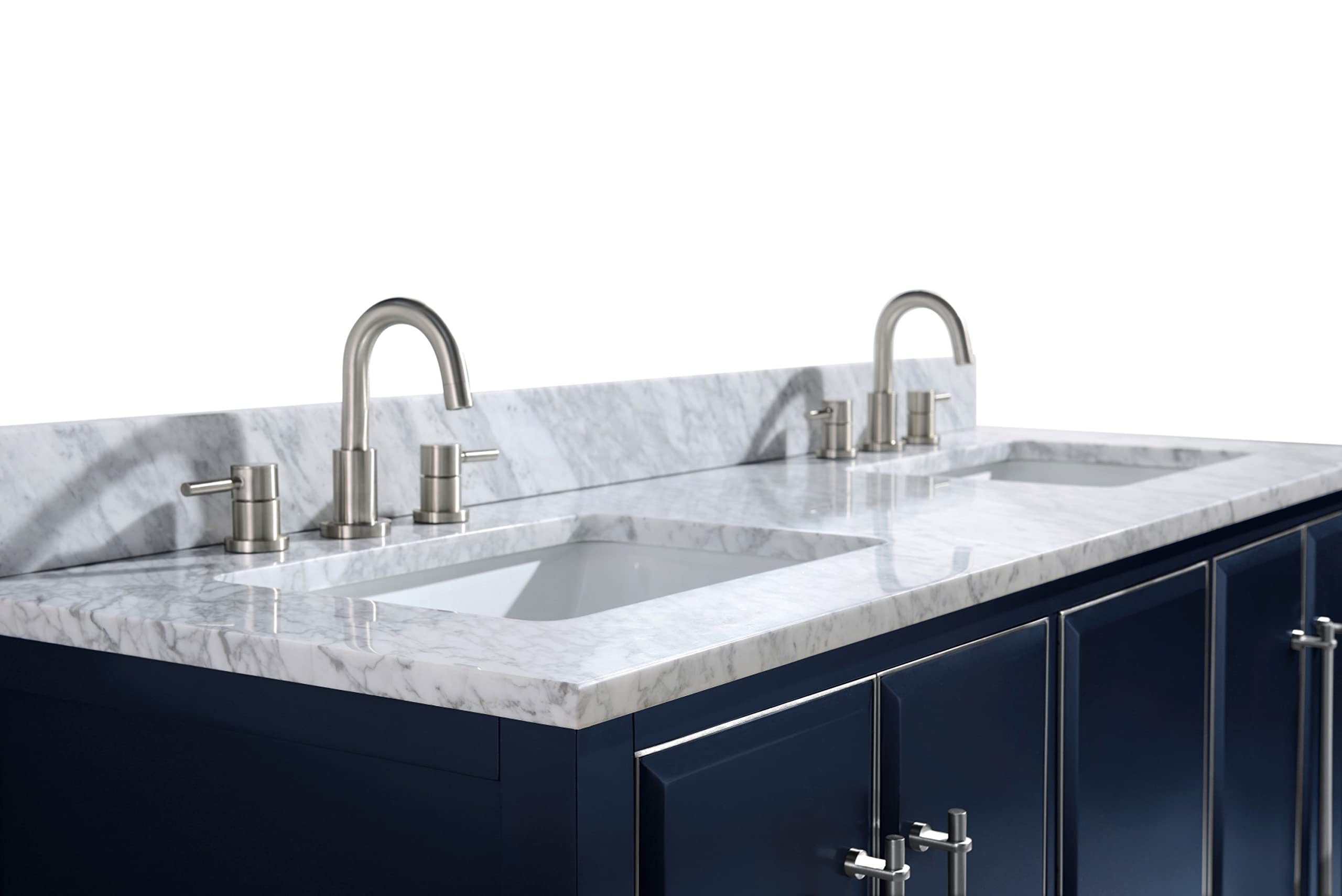 61-Inch White Bathroom Vanity Set with Silver Trim & Carrara White Marble Top - Modern Double Sink Vanity for Master Bathroom Remodel
