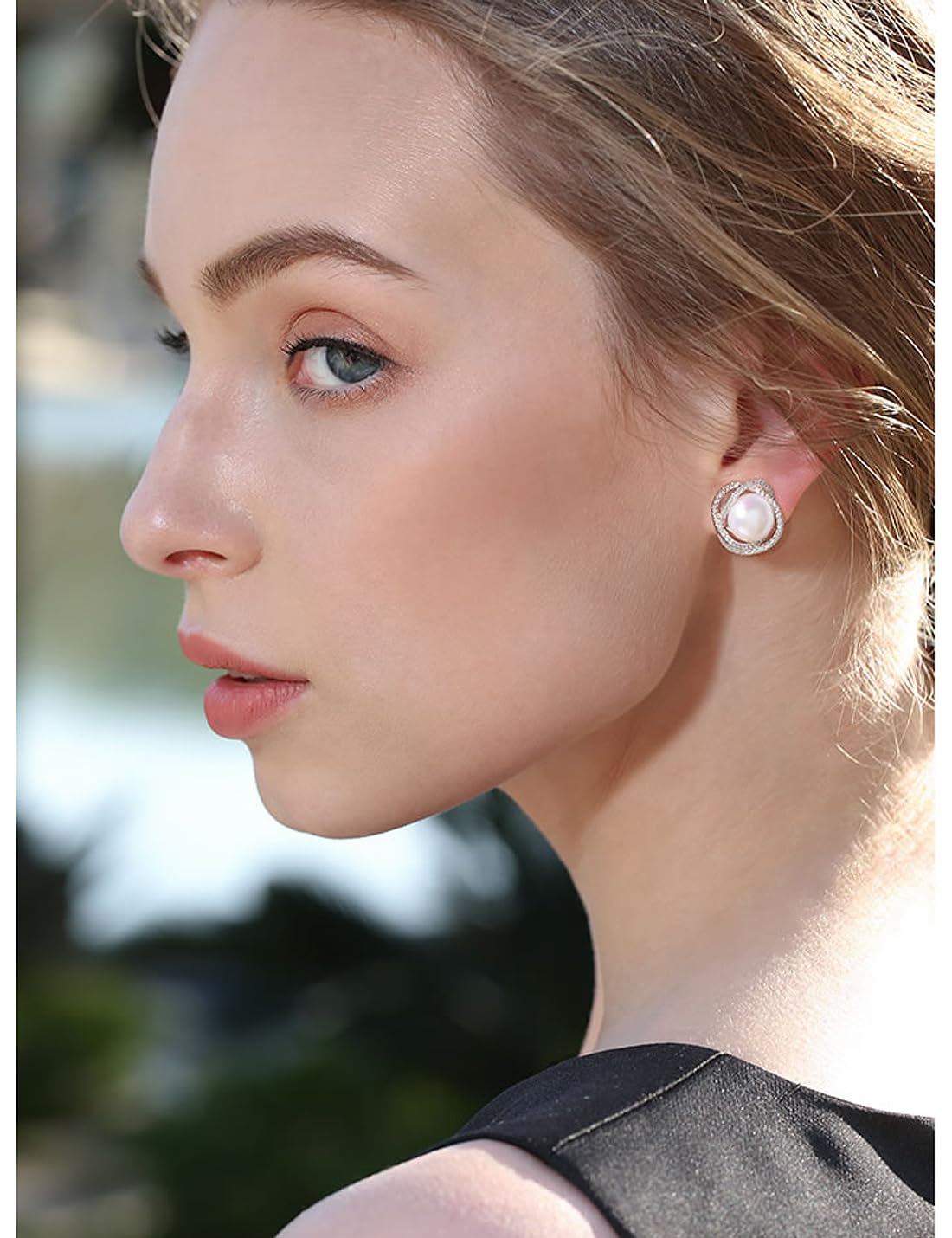 Elegant White Pearl Stud Earrings for Women - Cultured Freshwater Pearls with CZ Pave Setting | Perfect for Weddings, Parties & Everyday Wear