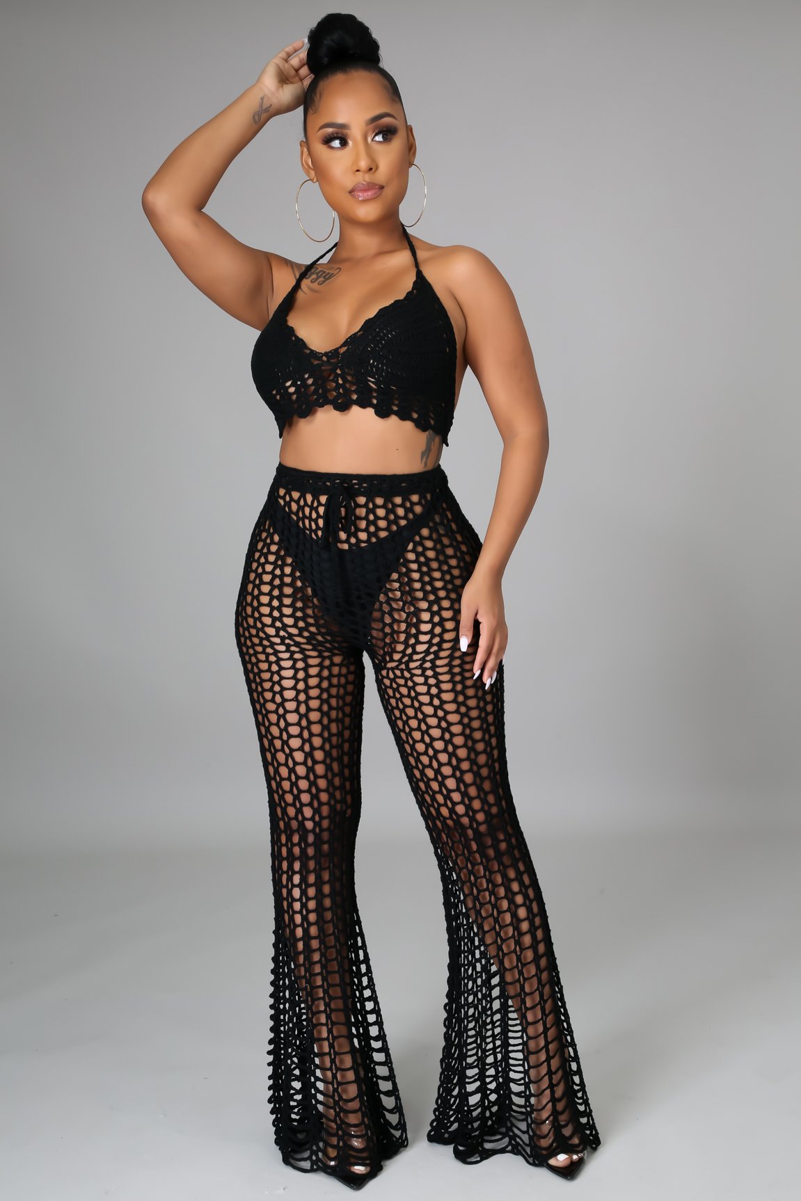 Black Beach Retreat 2 Piece Set - Women's Swimwear Cover Up & Sarong - Perfect for Poolside, Vacation, and Summer Getaways
