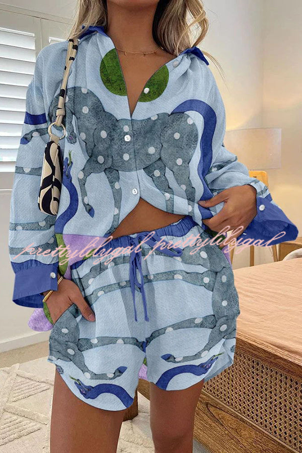 Spotted Horse Print Button Pocket Lace Up Shorts Set for Women - Trendy Summer Casual Outfit for Beach, Vacation, and Daily Wear
