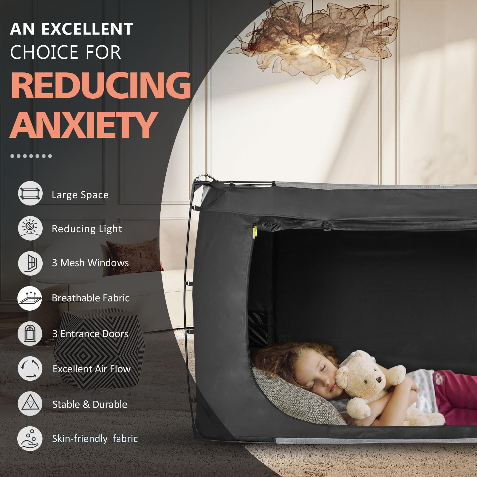 King Size Bed Tent Canopy for Adults & Kids - Portable Blackout Sleeping Tent with 3 Doors, Breathable Design for Indoor Use | Perfect for Camping, Privacy, Kids Playroom & Cozy Bedroom Retreat