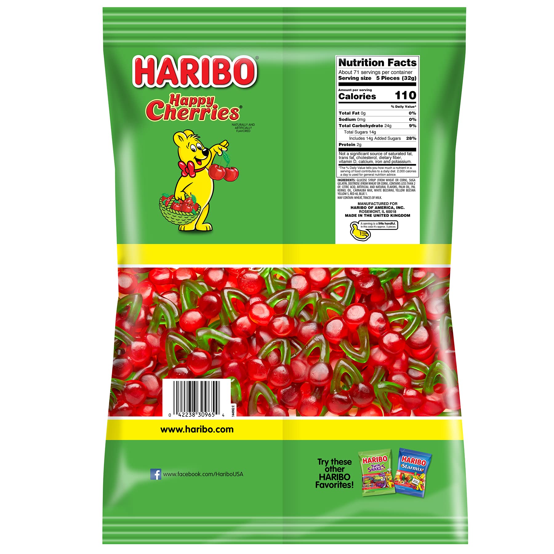 Haribo Happy Cherries Gummy Candy - 5 Pound Bulk Bag - Sweet & Chewy Cherry Flavored Gummi Bears - Perfect for Parties, Snacking & Gift Baskets
