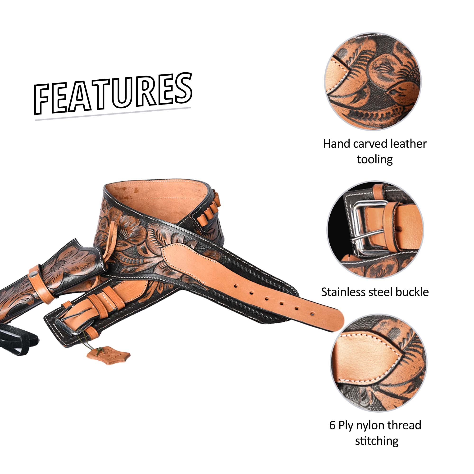 Premium Full Grain Leather Western Gun Holster Belt for .38/.357 Cal Revolver - Handcrafted Cowboy Holster & Belt Set for Men - Perfect for Cowboy Action Shooting, Reenactments & Western Wear