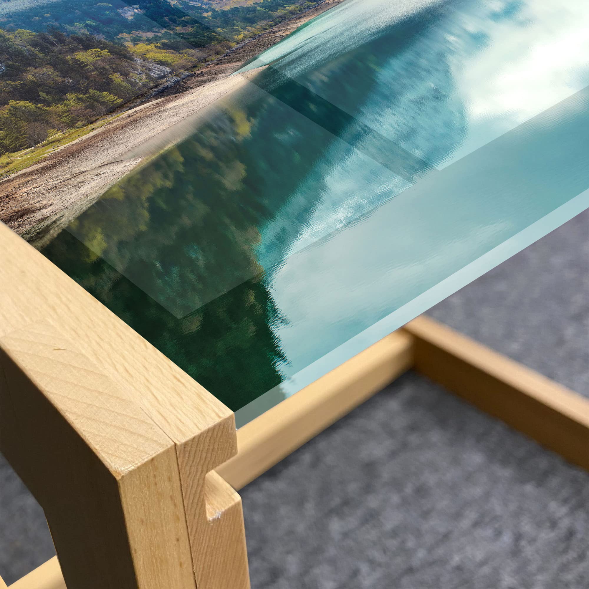 Ambesonne Alpine Lake Coffee Table - Wooden Frame, Acrylic Glass Top for Office & Dorm Decor