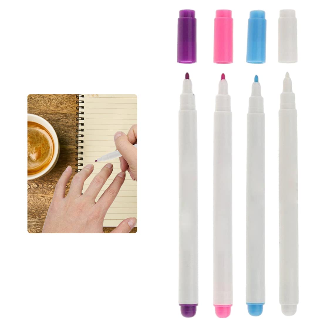 Fine Tip Water Erasable Whiteboard Markers - 4 Pack Fabric & Liquid Soluble Markers for Whiteboards, Fabric, Glass - Ideal for Office, Classroom & Craft Projects
