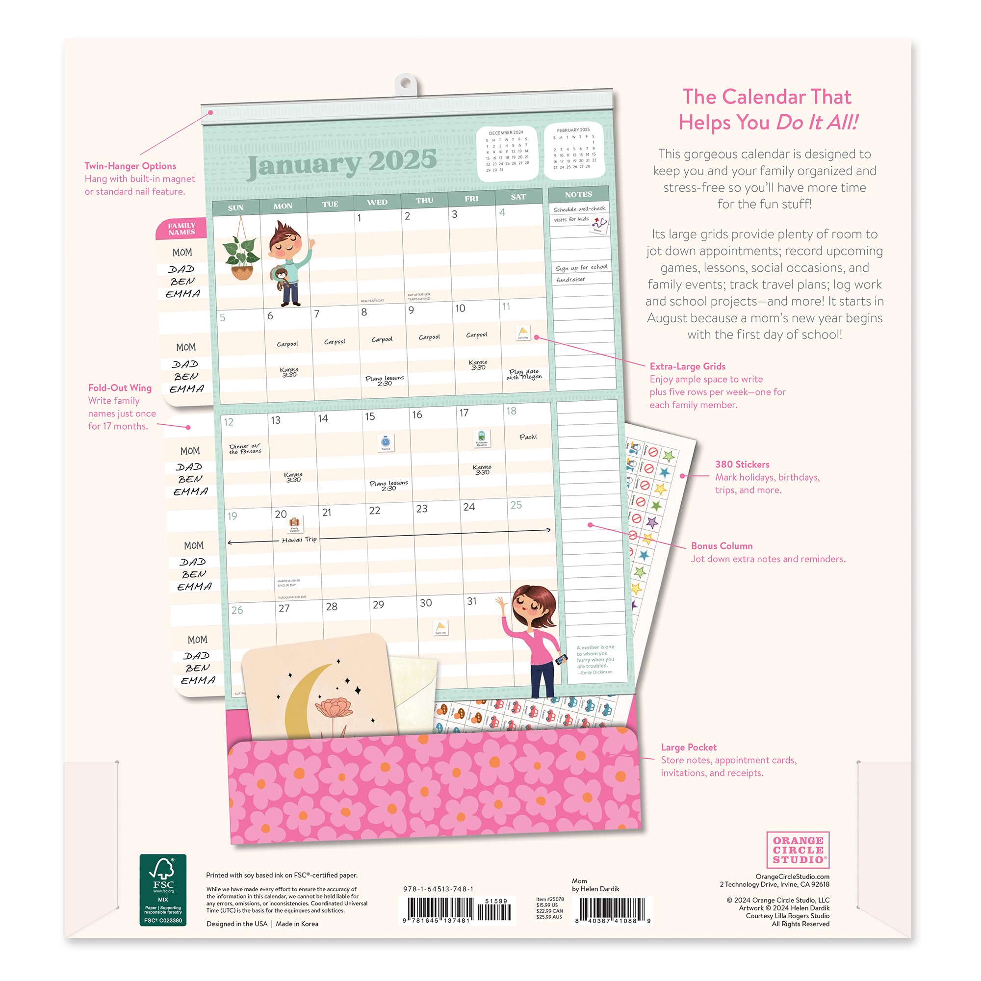 2025 Wall Calendar - Orange Circle Studio Monthly Planner 2024-2025 (January-December) | 12