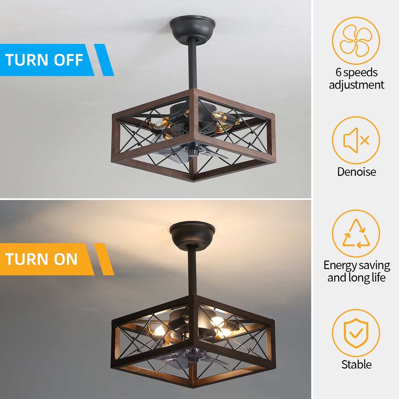 18 Inch Caged Ceiling Fan with Lights and Remote Control - Smart APP Control for Home, Bedroom, Living Room - Modern Industrial Style Cooling Fan (Bulbs Not Warranted)