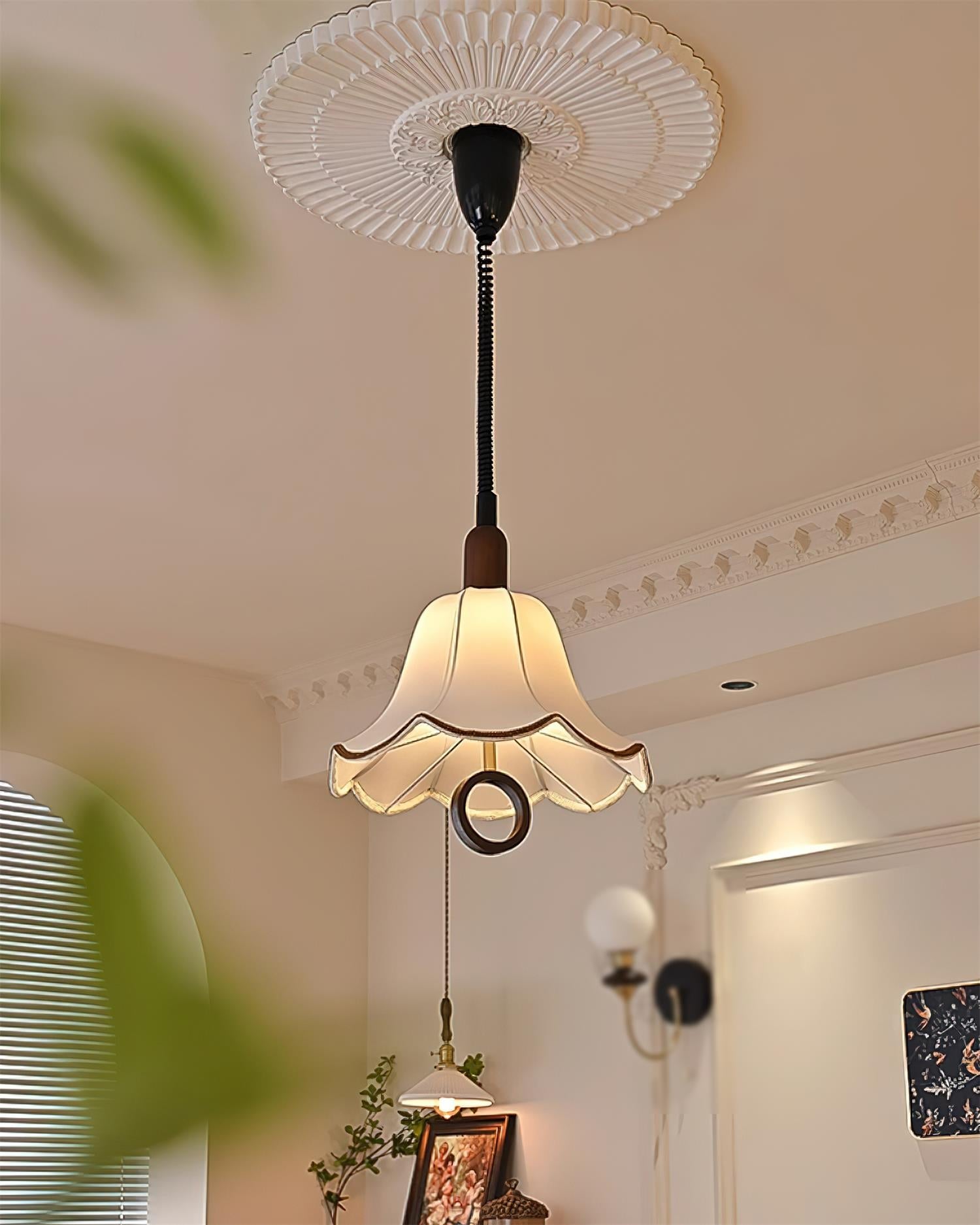 Modern Eryn Fabric Pendant Light with Wooden Accents - Handwoven Linen Shade for Dining Room, Kitchen Island & Bedroom Lighting