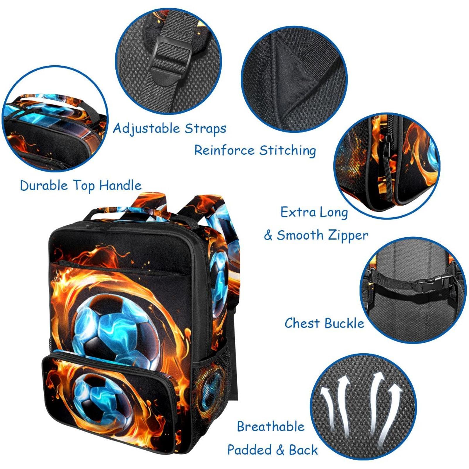 Stylish Travel Backpack for Women & Men - Durable Flaming Football Design Backpack for Hiking, Commuting & Outdoor Adventures
