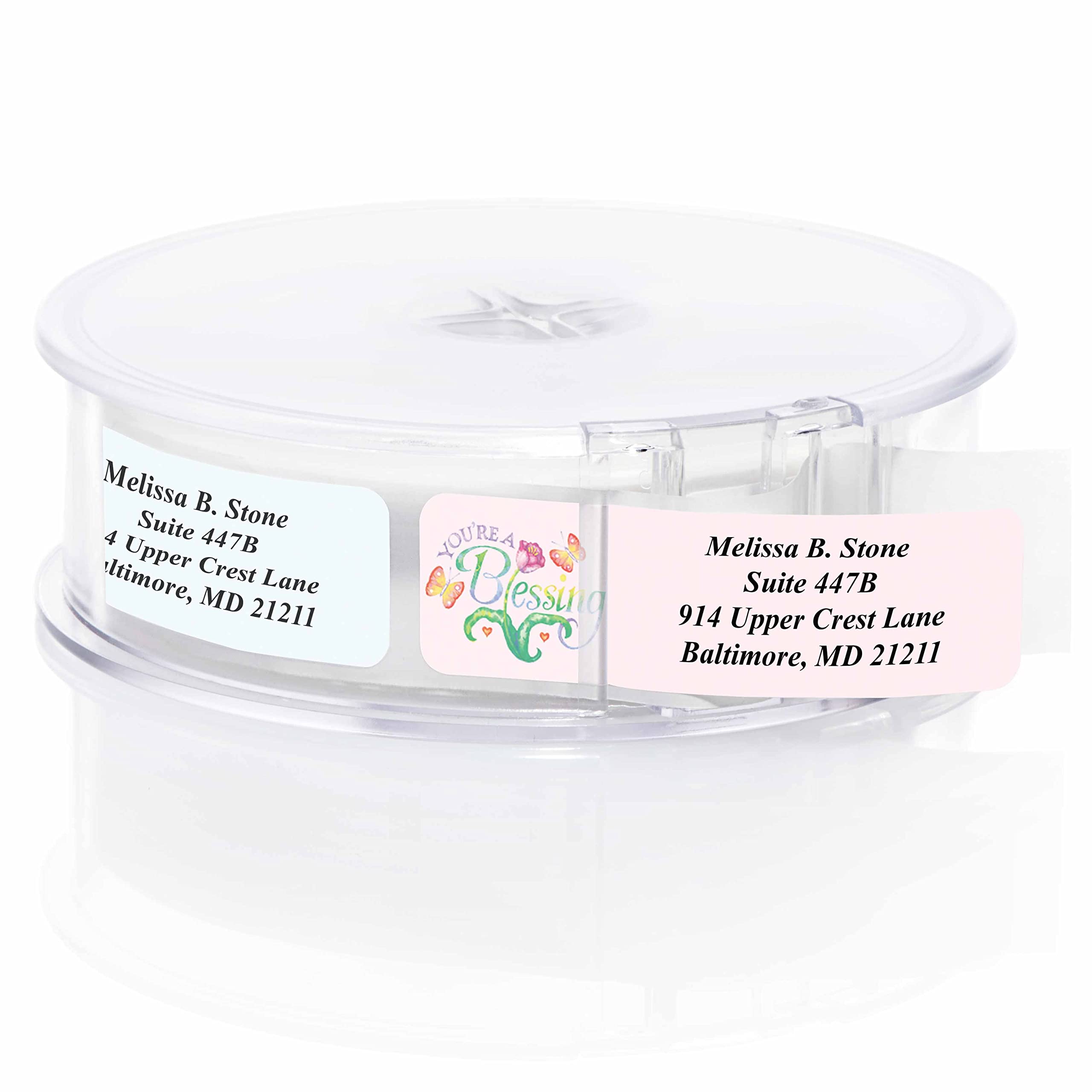 Faithful Expressions Designer Assorted Rolled Address Labels with Elegant Plastic Dispenser - Perfect for Wedding Invitations, Business Mail & Holiday Cards