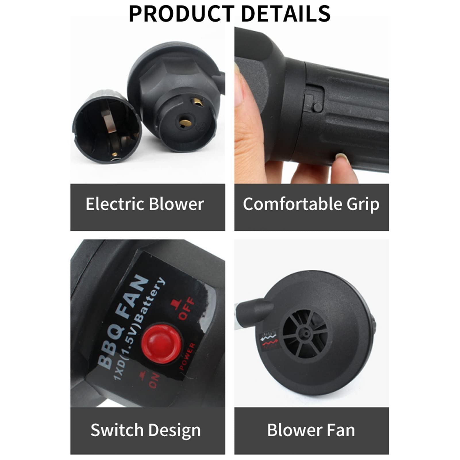 Oumefar Portable BBQ Fan - Battery Powered Handheld Grill Blower, Lightweight & High Efficiency Charcoal Starter Fan for Outdoor Cooking, Camping, Picnics, Backyard Grilling and Tailgating Parties