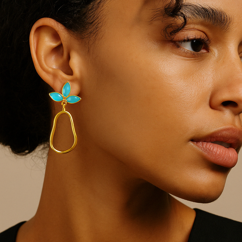 Triple Gemstone Abstract Dangle Earrings for Women - Elegant Bohemian Jewelry for Party, Wedding & Special Occasions