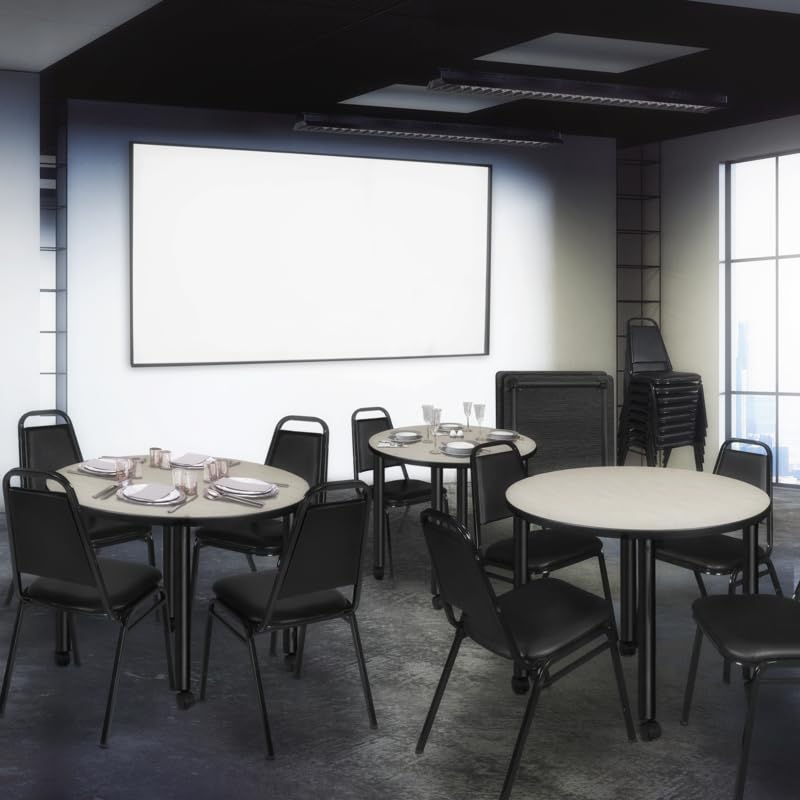 Regency Kee Round Mobile Breakroom Tables - Medium Size, Maple/Black Finish - Perfect for Office Cafeterias, Conference Rooms & School Break Areas