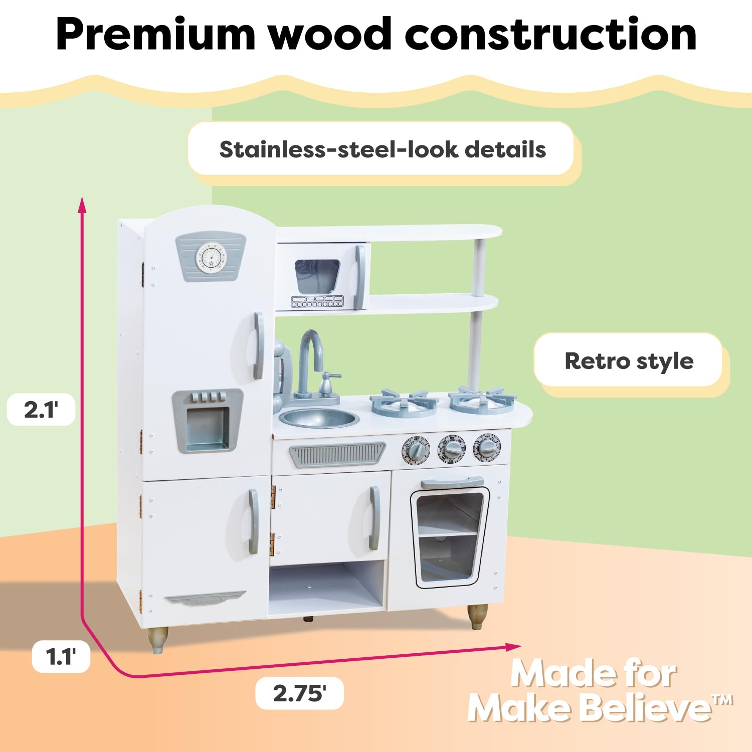 KidKraft Vintage Wooden Play Kitchen for Kids - White Pretend Kitchen Set with Ice Maker & Toy Phone | Perfect for Pretend Play, Role Playing & Early Childhood Development