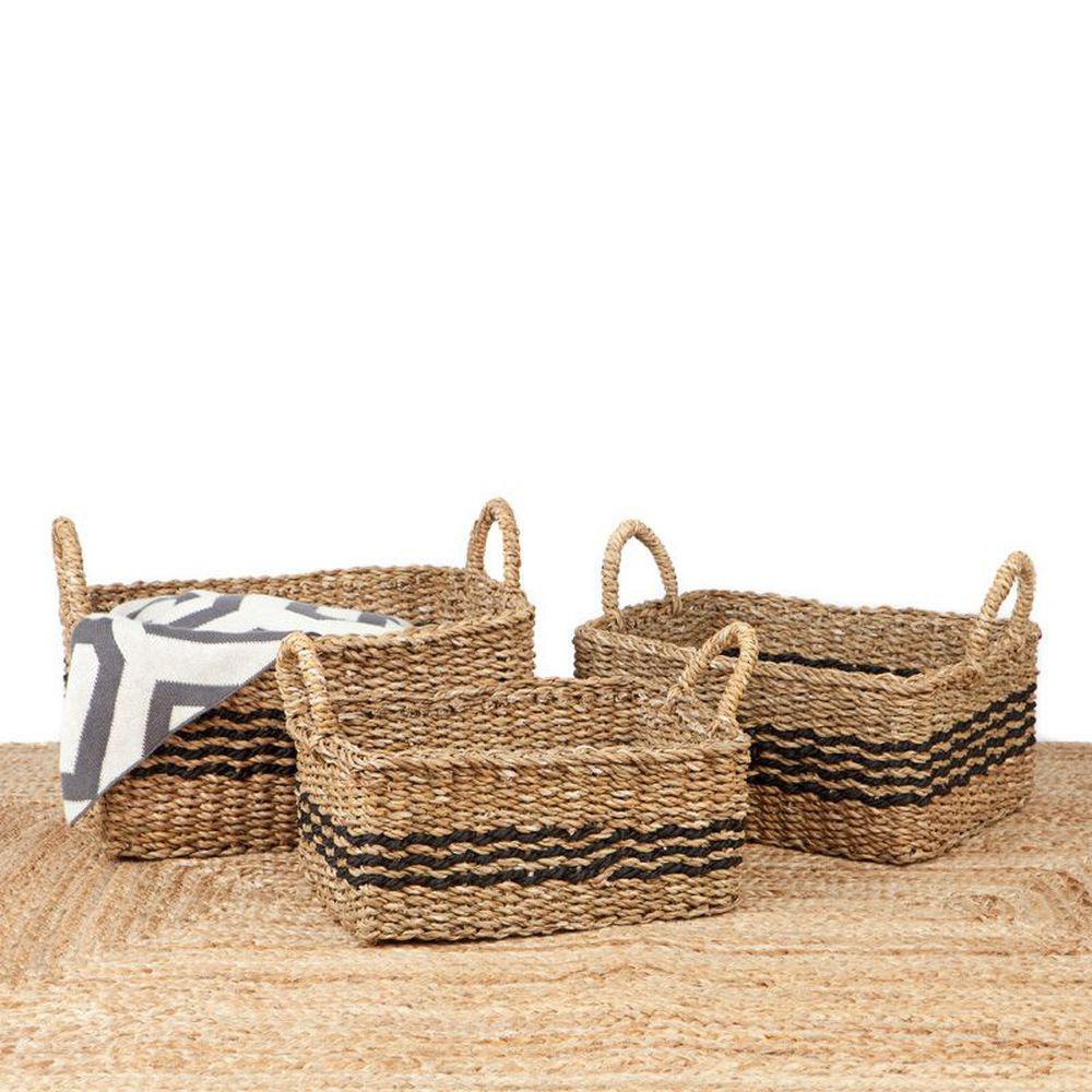 Natural Seagrass Storage Basket - Small Rectangular Woven Basket for Home Organization | Perfect for Living Room, Bathroom & Nursery Decor