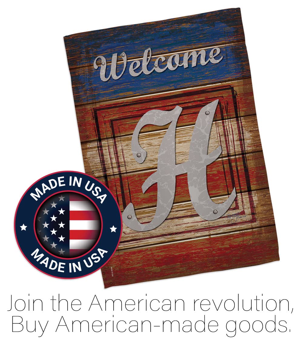 Breeze Decor H Initial Patriotic Flag Set 28x40 - Home & Garden Decor