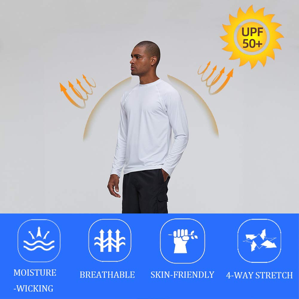 Men's UPF 50+ Sun Protection Long Sleeve Rash Guard Swim Shirt - SPF UV Shirt for Fishing, Hiking, Running, Surfing & Beach Activities - Quick Dry Athletic Performance Shirt for Water Sports & Outdoor Adventures