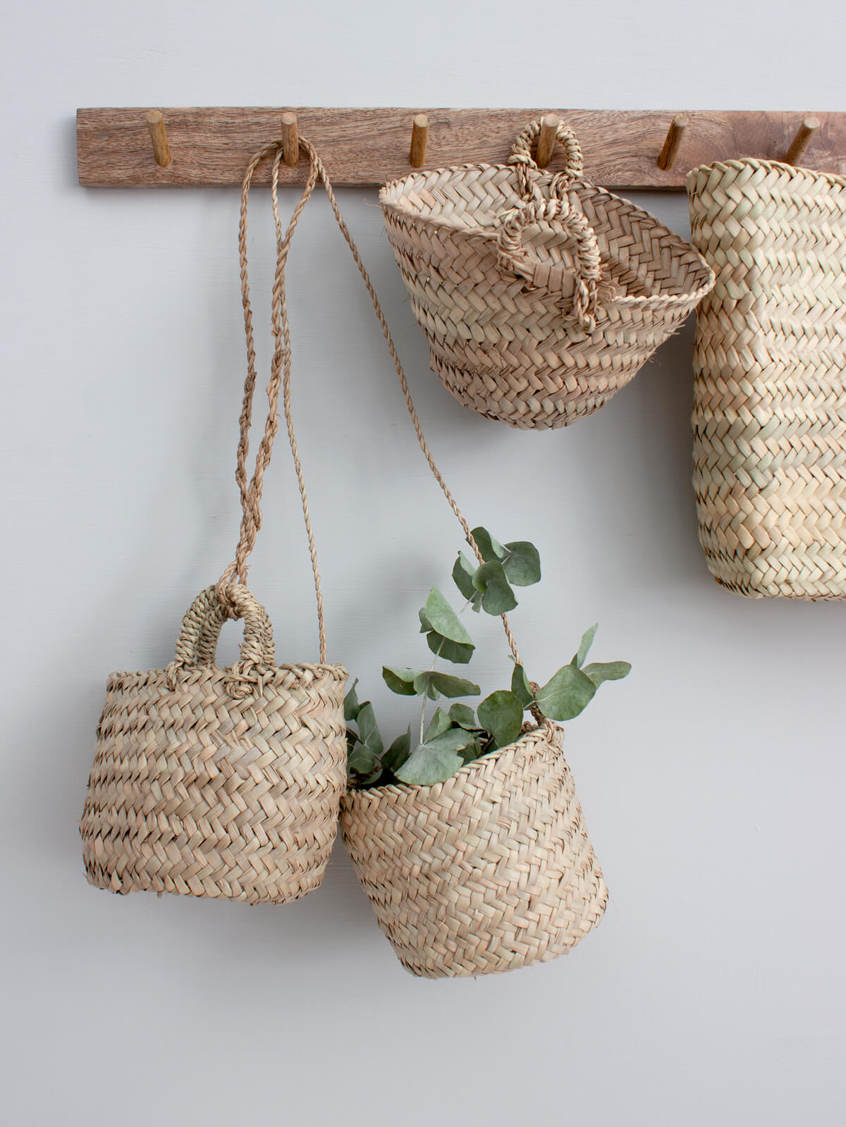 Handwoven Moroccan Beldi Hanging Baskets - Natural Fiber Storage & Decor for Boho Home, Kitchen, Bathroom & Wall Organization